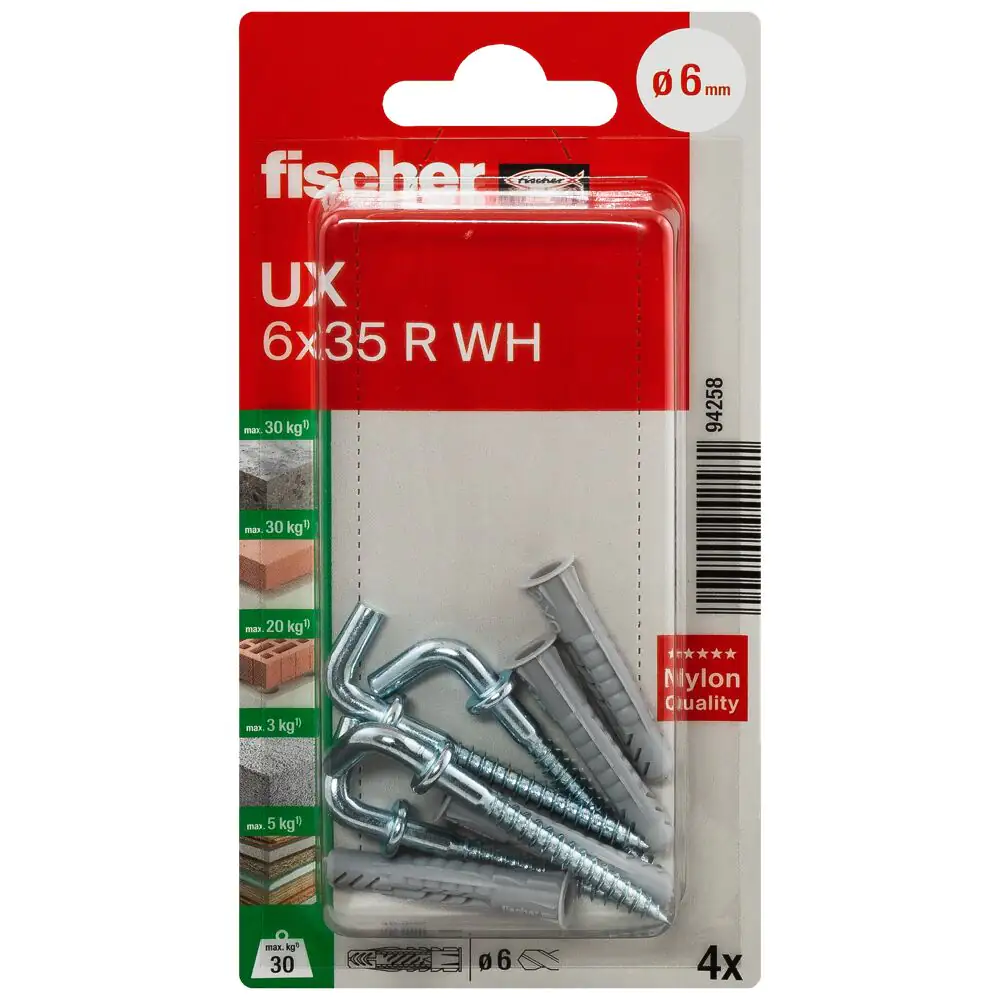 Fischer Universaldübel-Set UX 6.0 x 35 mm - 4 Stück