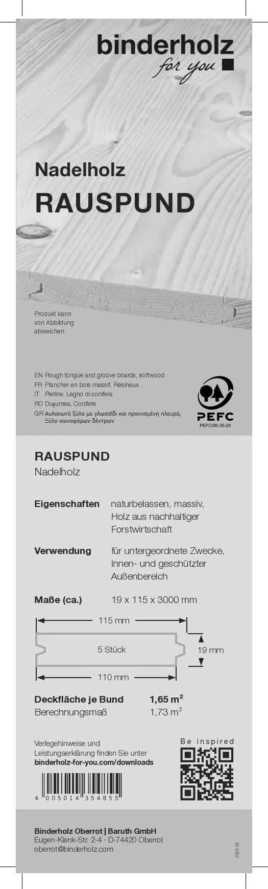 Rauspund Nadelholz Fichte Tanne gehobelt 300 x 11,5 cm 19 mm 5er Pack