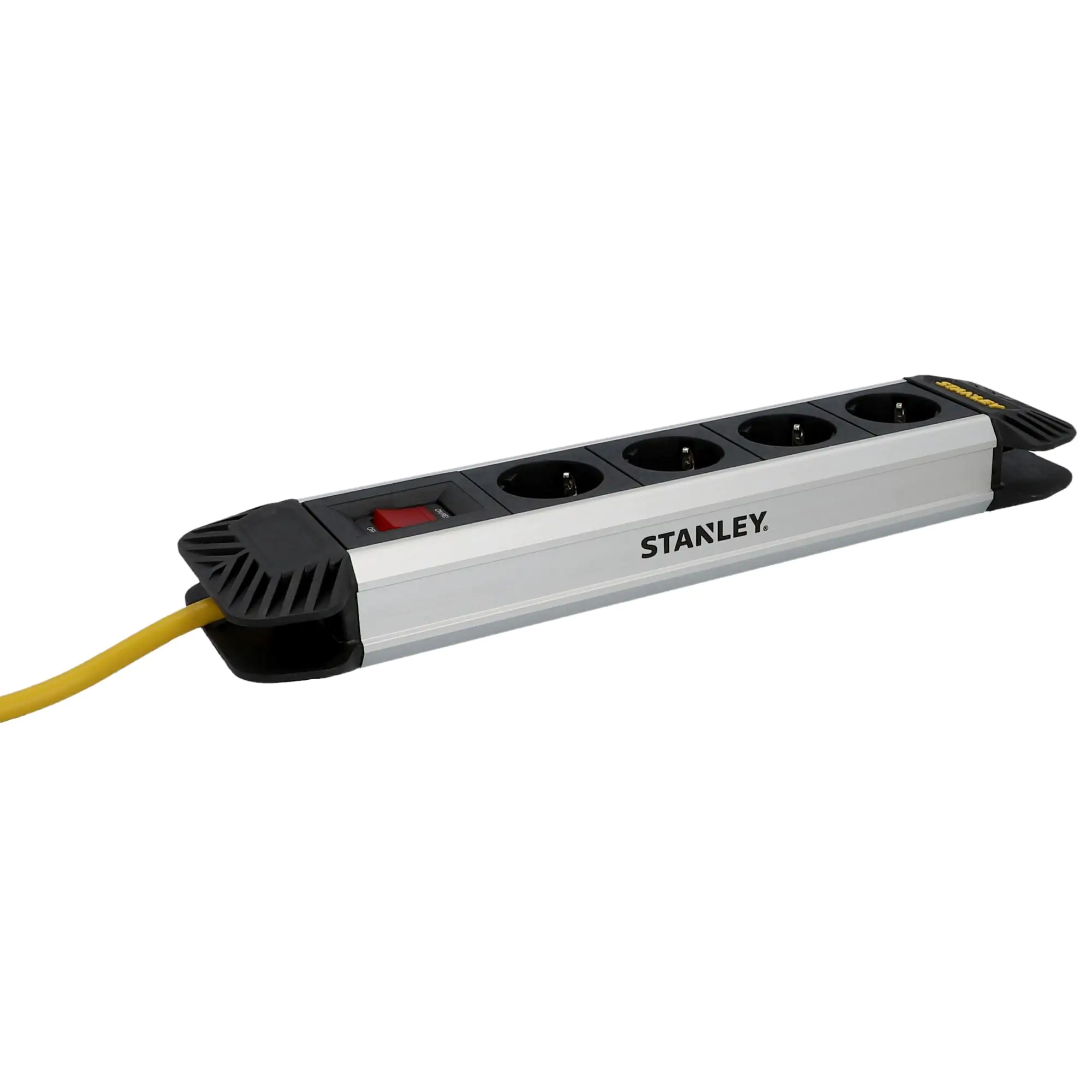 Stanley Steckdosenleiste 4-fach 3m mit Schalter, Aluminiumgehäuse, schwarz