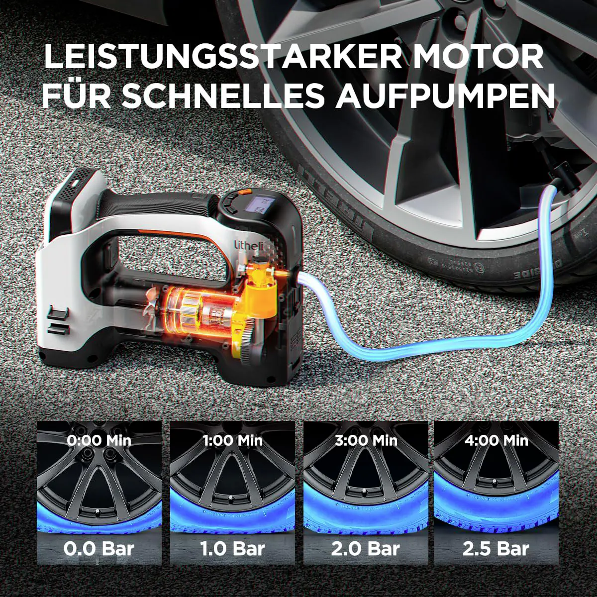 Litheli Akku-Kompressor 20 V inkl. Akku 2 Ah
