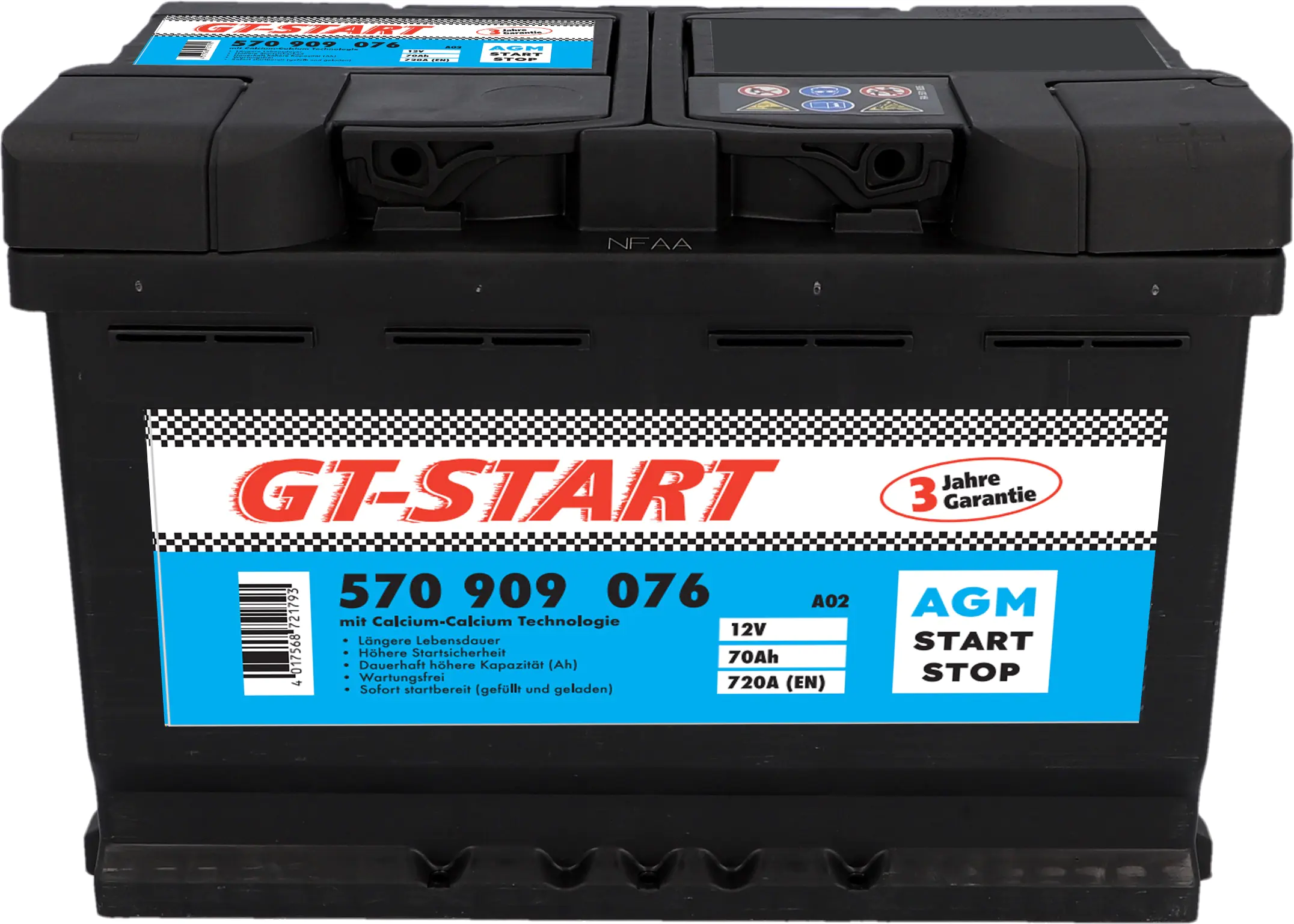 GT-Start Starterbatterie AGM 70Ah 720A 570 909 076