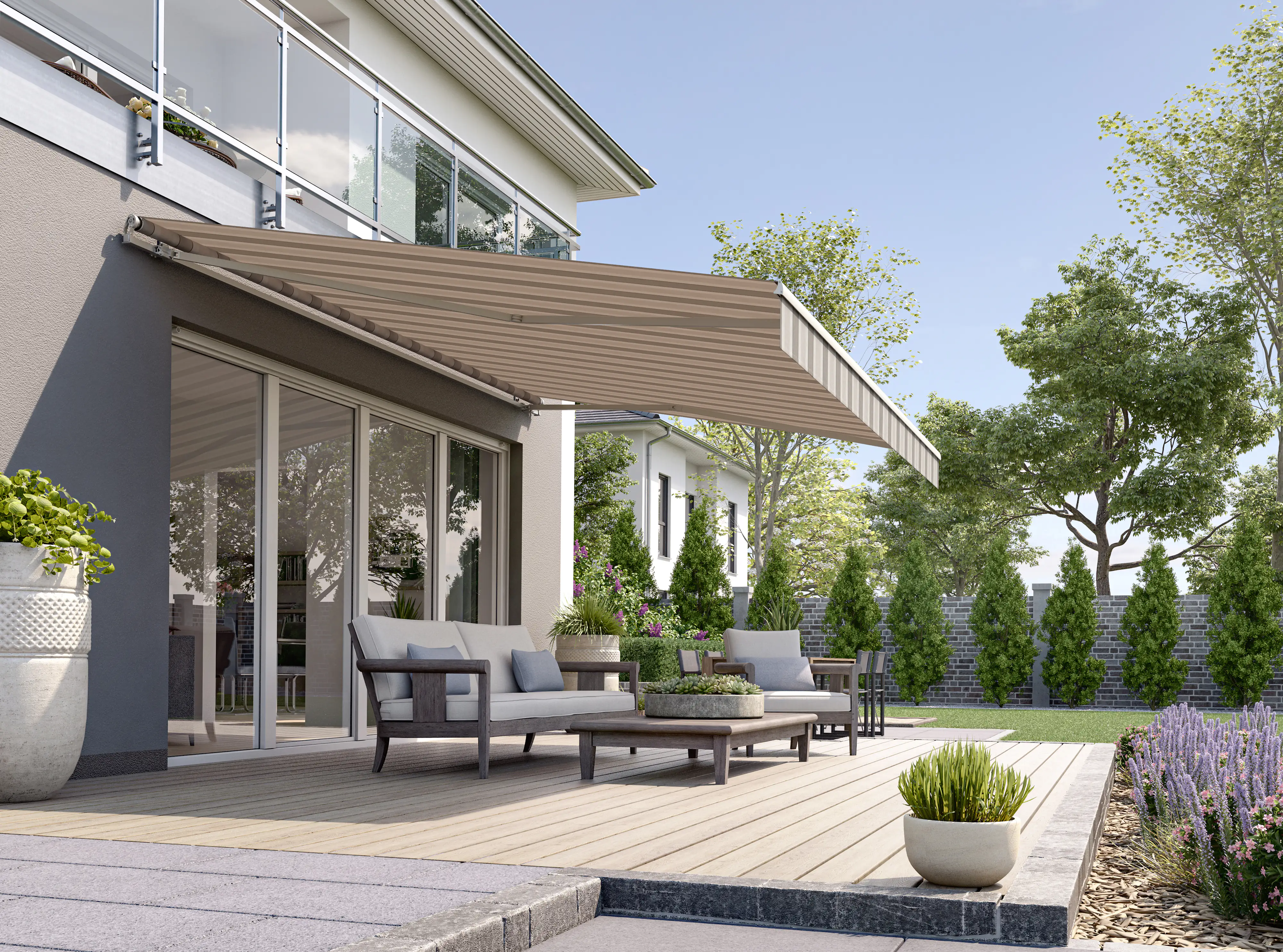 Gelenkarmmarkise Classic beige-grau gestreift inkl. Handkurbel