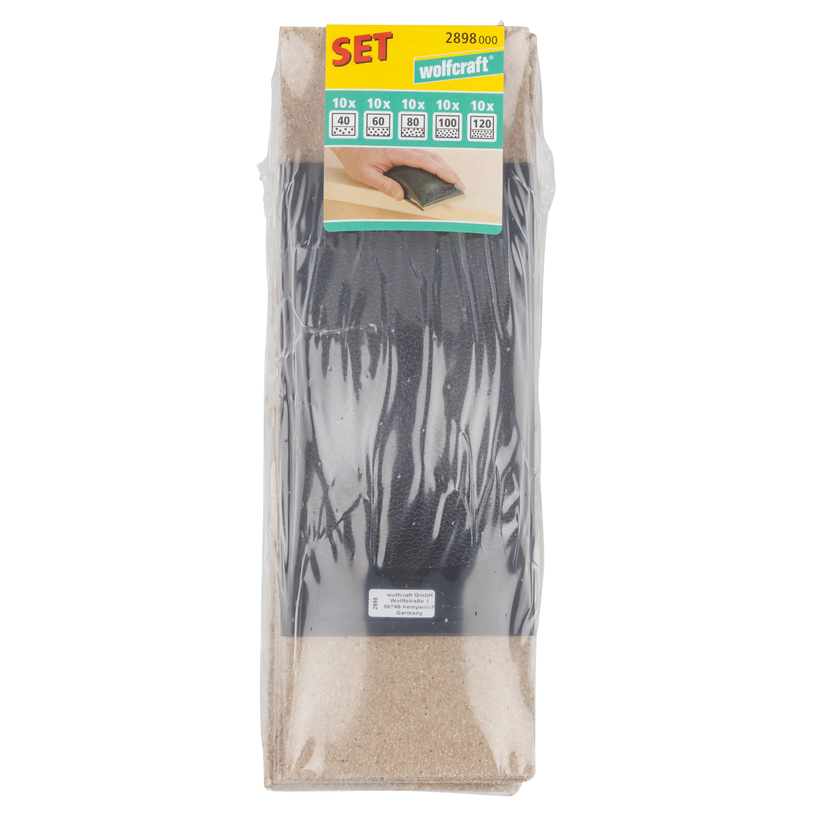 Wolfcraft Handschleifer-Set 7 x 21 cm Maß: 70 x1 30 mm, K 40,60,80,100,120