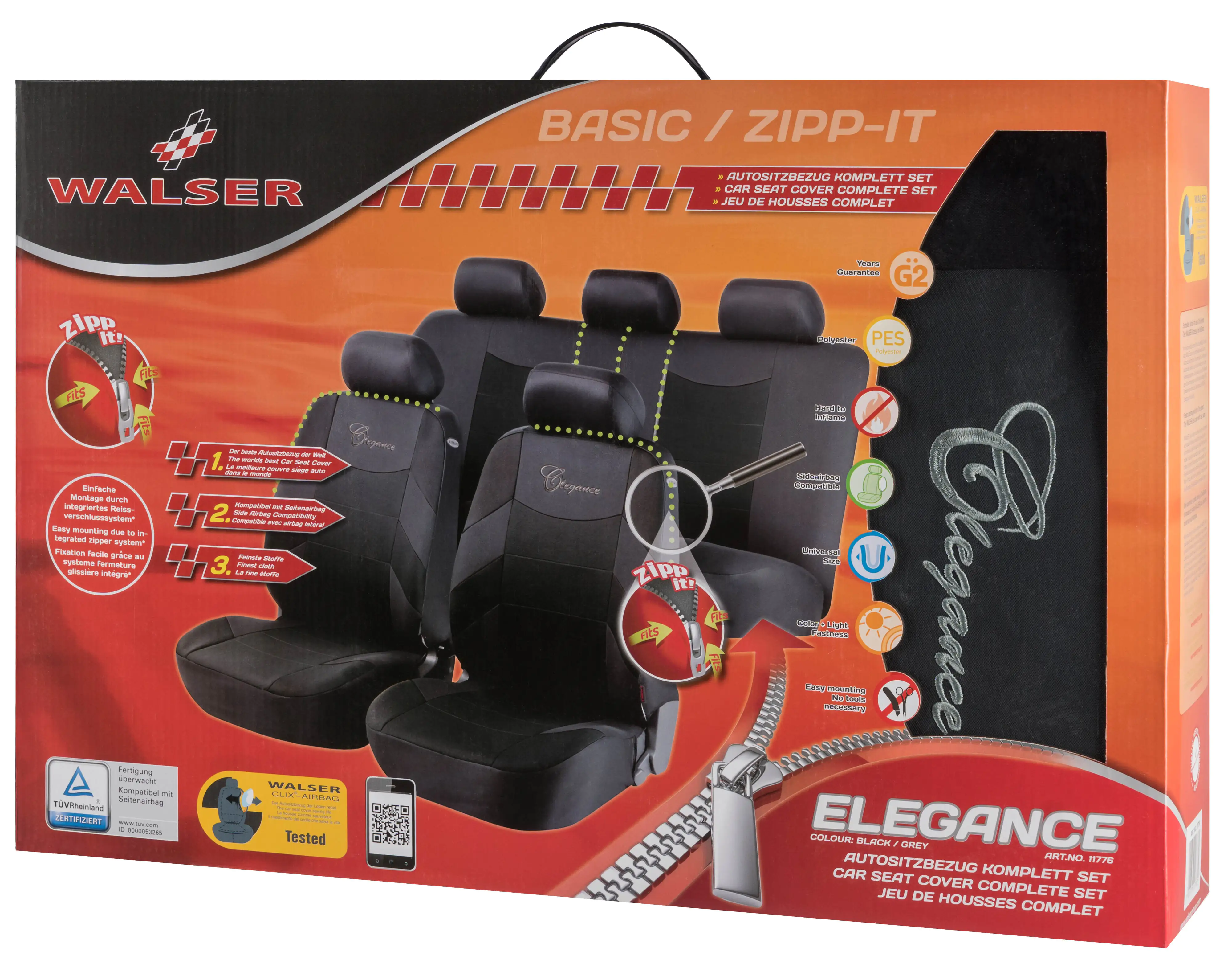Walser Autositzbezug Basic Elegance Komplett-Set schwarz grau