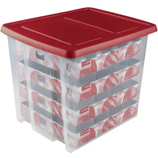 Sunware Weihnachtsbox Nesta 45L mit Einsatz für 64 Kugeln transparent rot