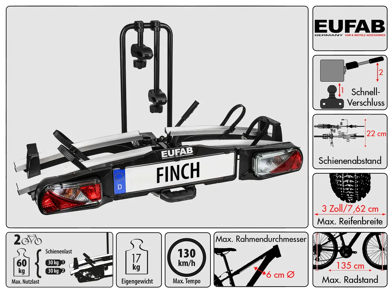 EUFAB Fahrradheckträger Finch für 2 Fahrräder teilweise vormontiert