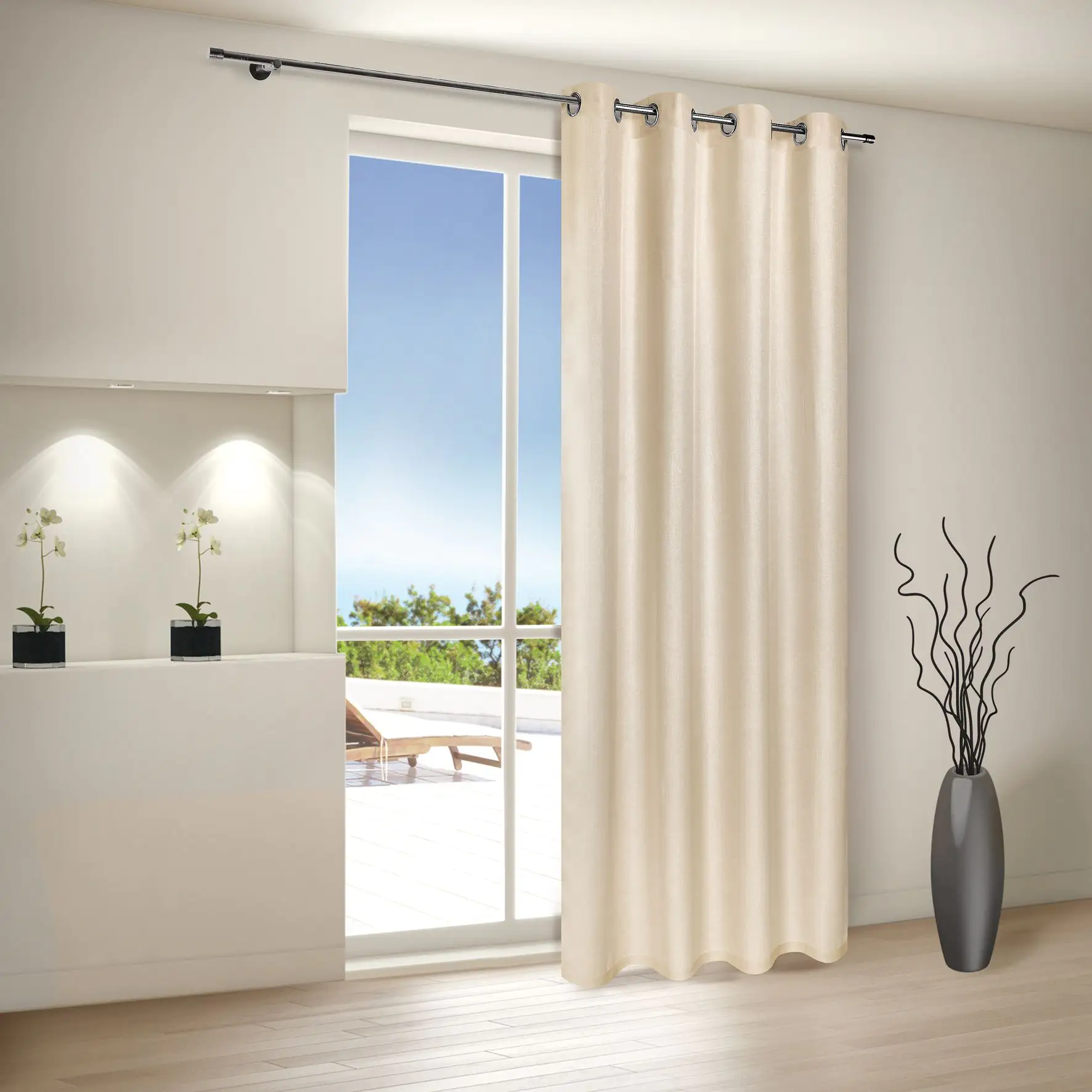 Ösenschal Uni beige, 140 x 235 cm