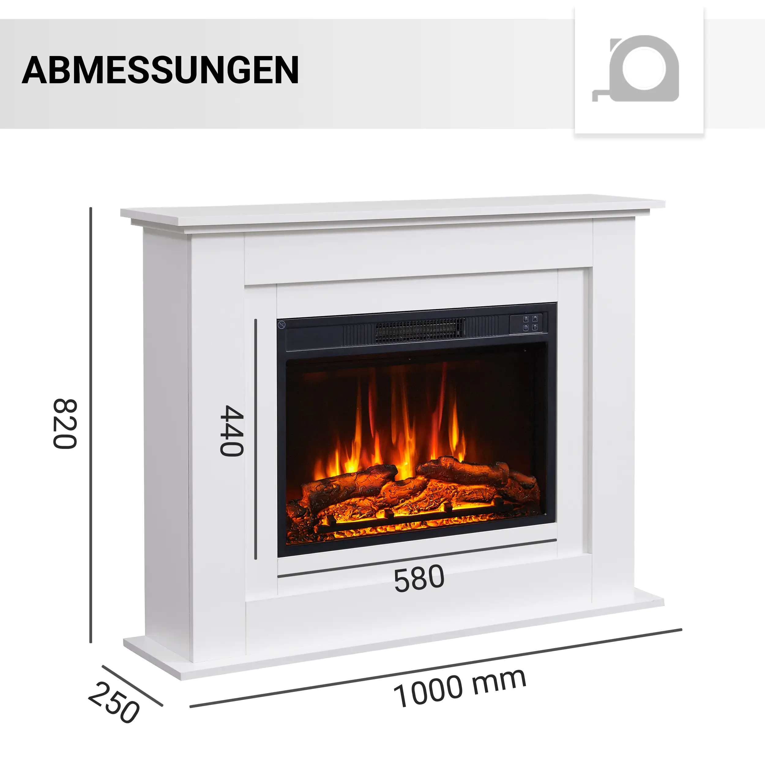 BALDERIA Elektrokamin weiß Finn 1000/2000 Watt 82 x 100 cm