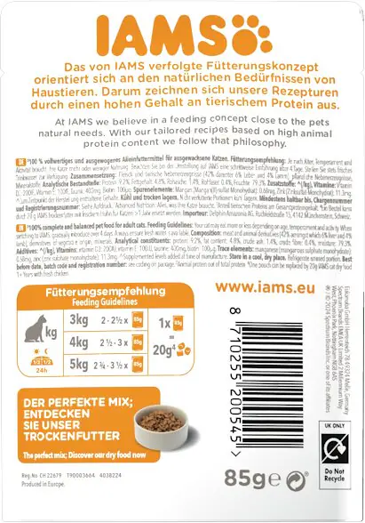 Iams Advanced Nutrition Katzennassfutter Adult 85 g Lamm & Leber 