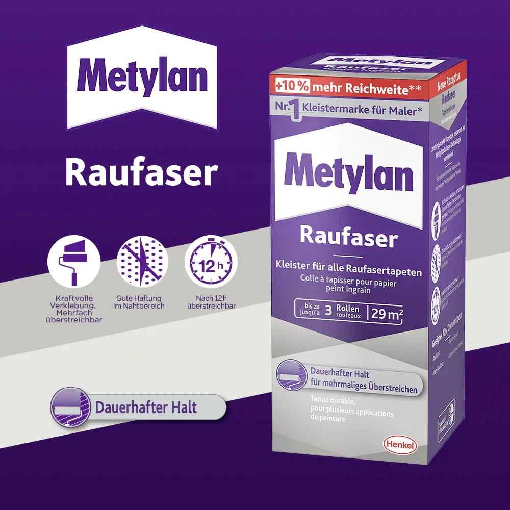 Metylan Raufaser Tapetenkleister 180 g Paket, trocknet transparent