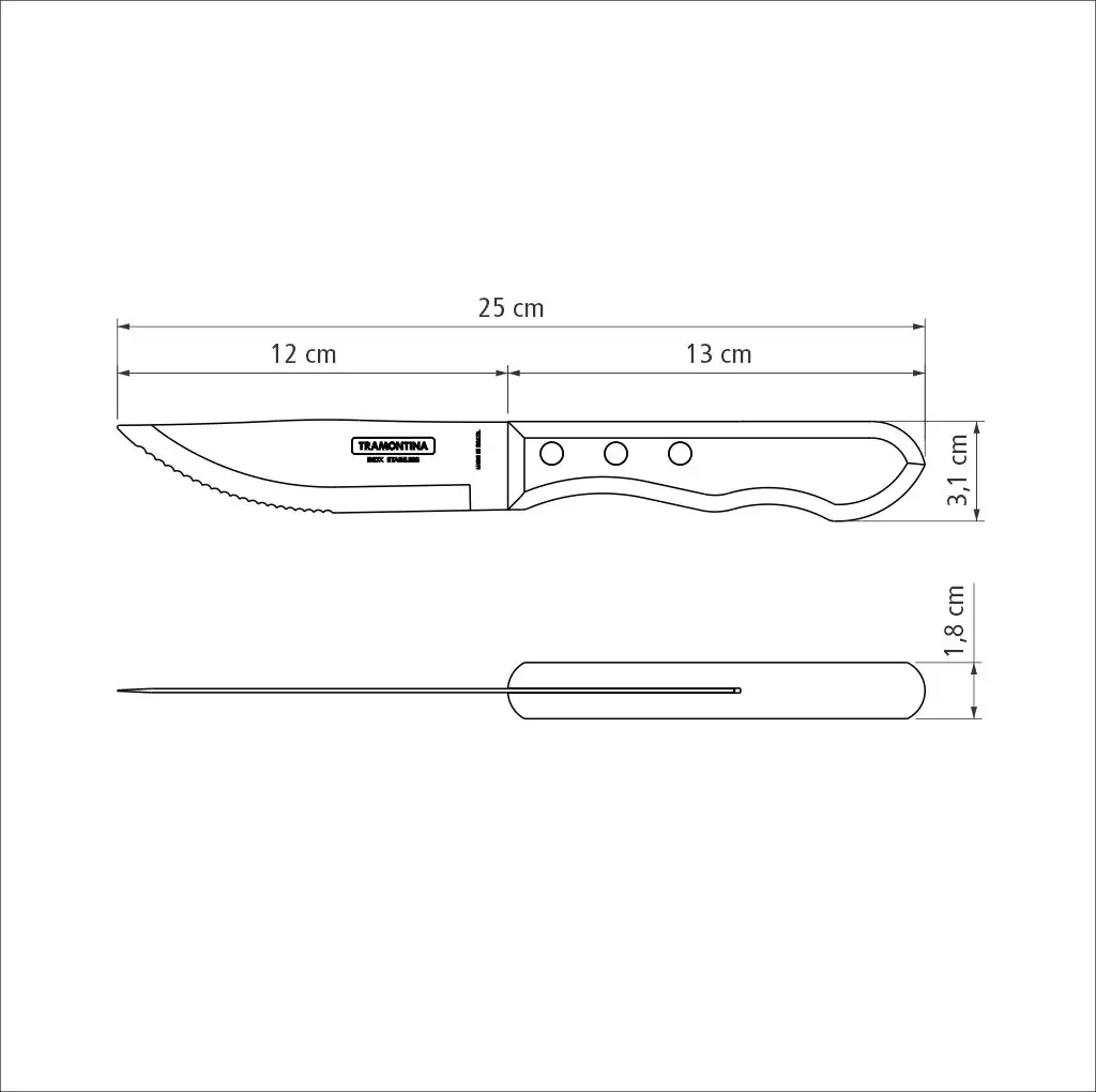 Tramontina Jumbo Steakmesser 25,5 cm Edelstahl mit Holzgriff