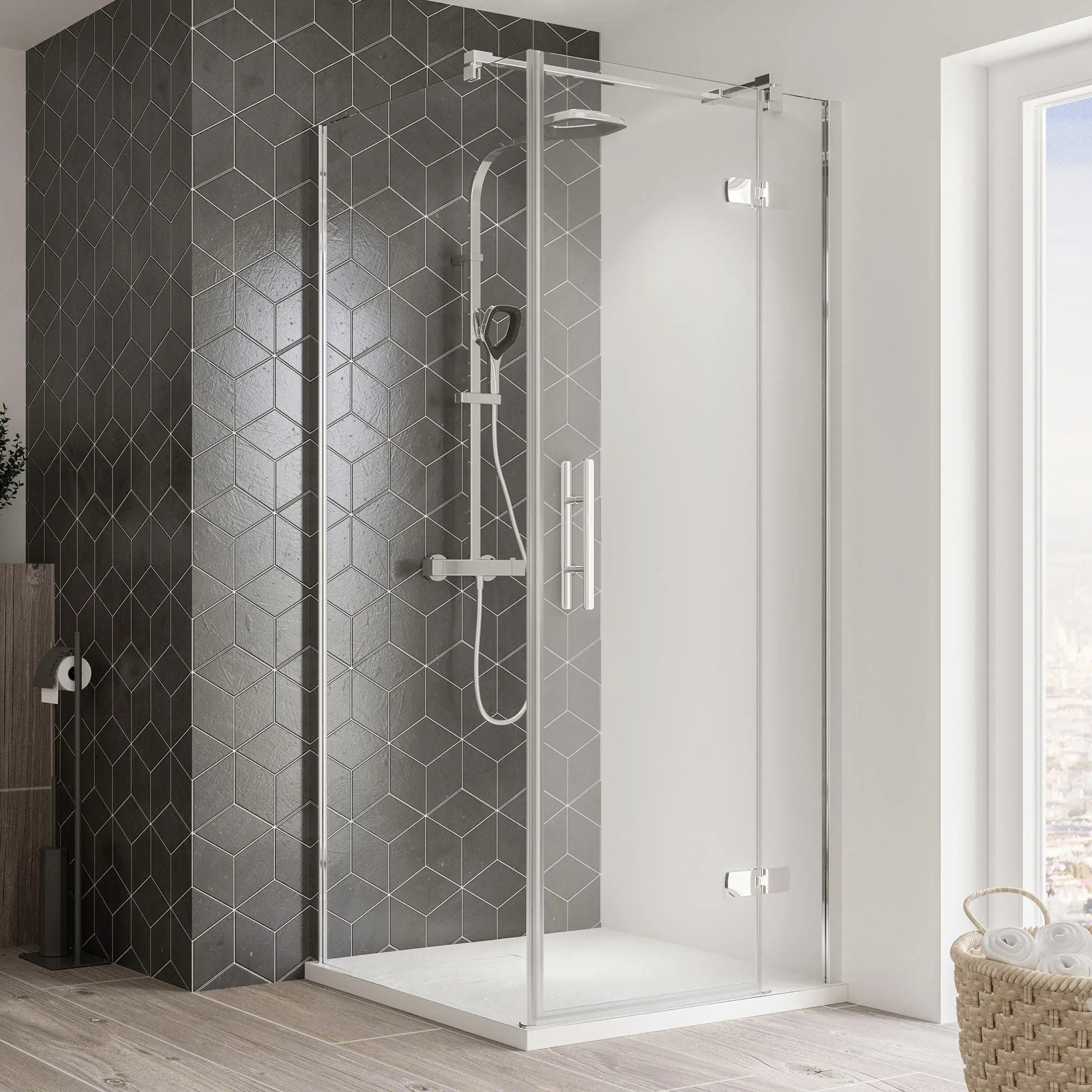 Breuer Seitenwand Dusche Avanta für Drehtür mit Festteil 90 cm Alu chrom 