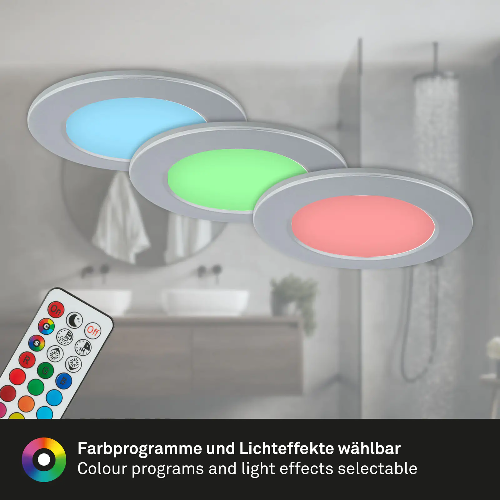 Di-Ka LED Einbauleuchte Fungo RGBW 3er Set chrom-matt Ø 9,2 cm 4,8W dimmbar