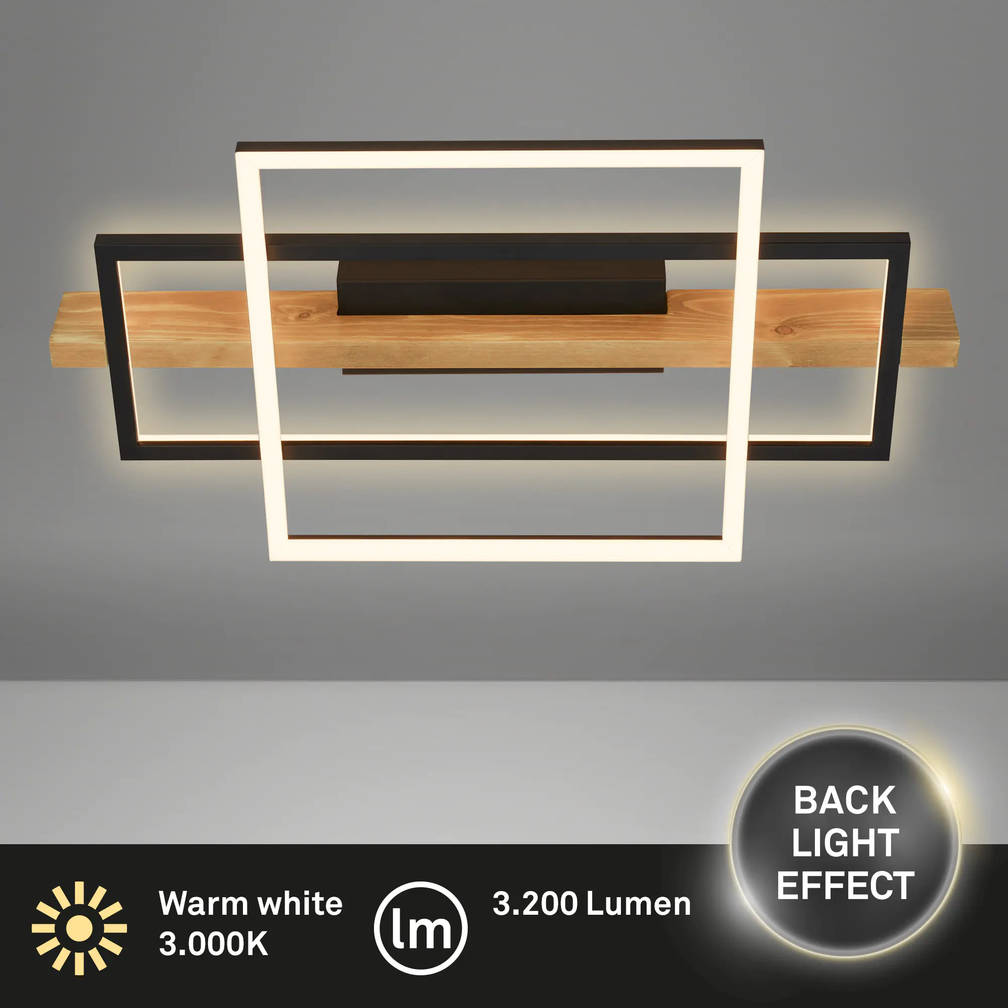 Briloner LED-Deckenleuchte CADRE schwarz Holz 32W