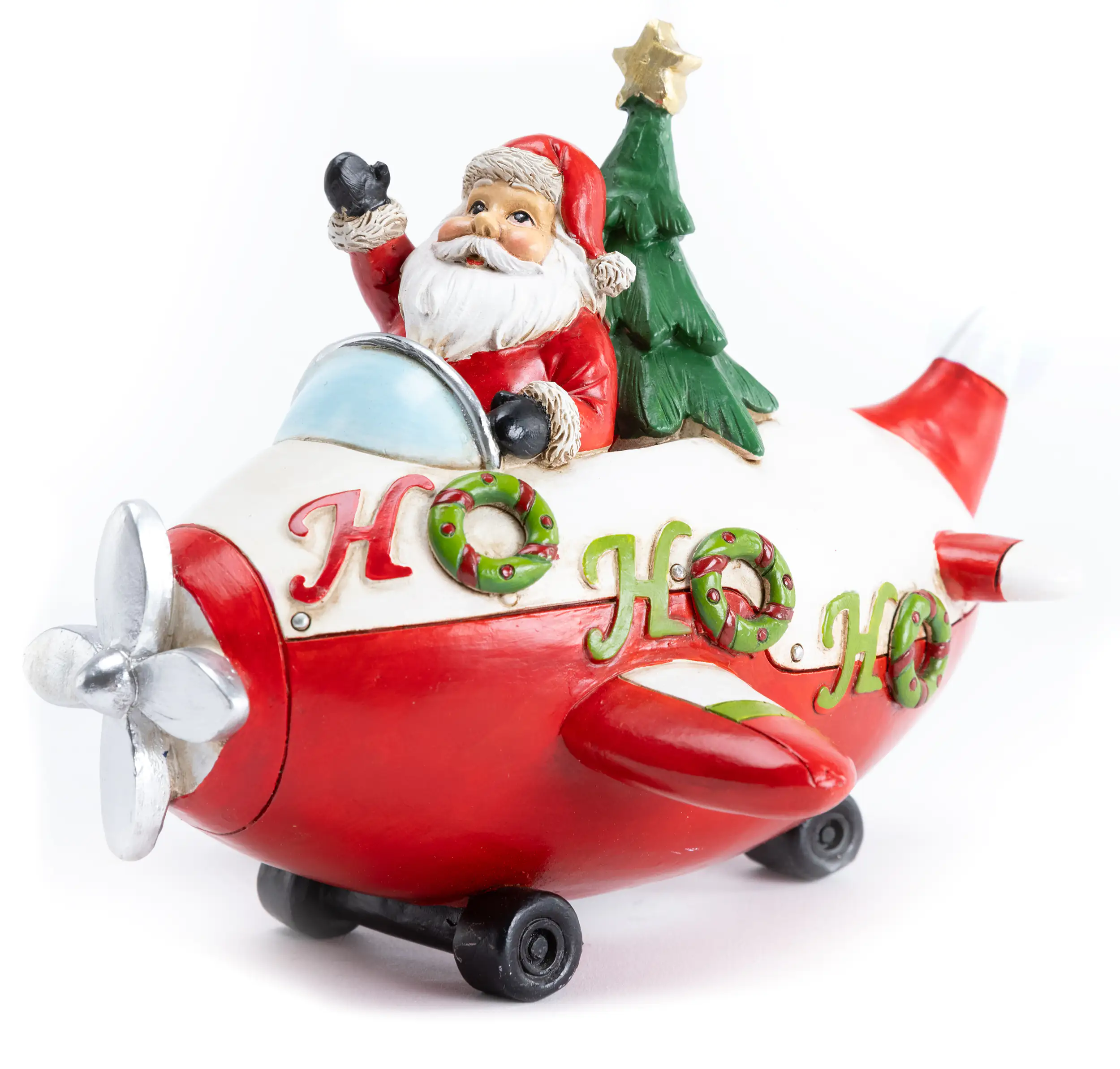 TrendLine Dekofigur Flugzeug mit Weihnachtsmann 21 x 16 cm rot-weiß