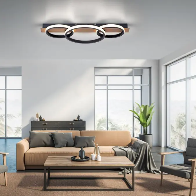 JustLight LED Deckenleuchte Trooper holzdekor, warmweiß
