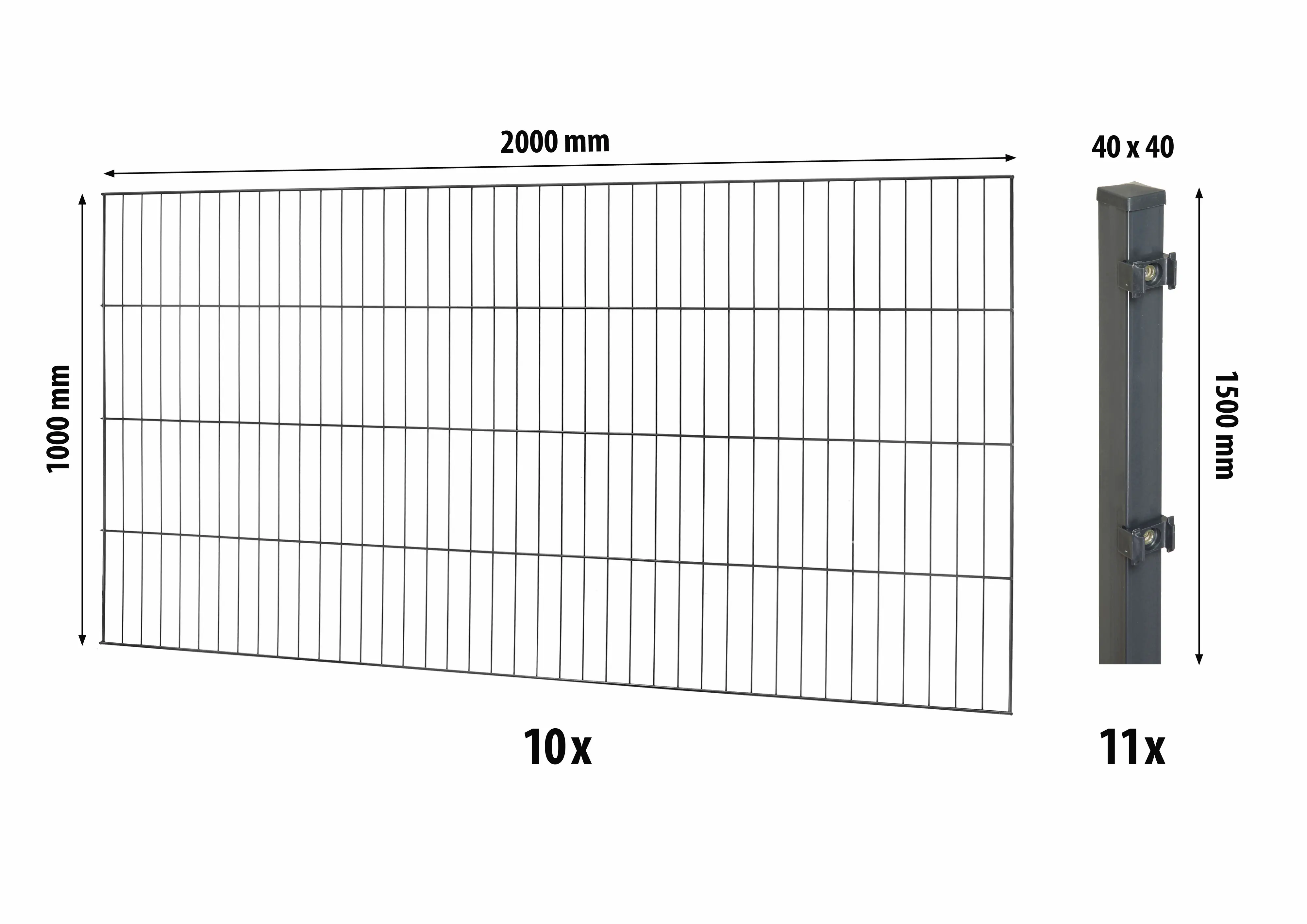 Floraworld Einstabmatten-Zaun Set Classic 20 m 200 x 100 cm inkl. 11 Pfosten 150 x 4 cm anthrazit