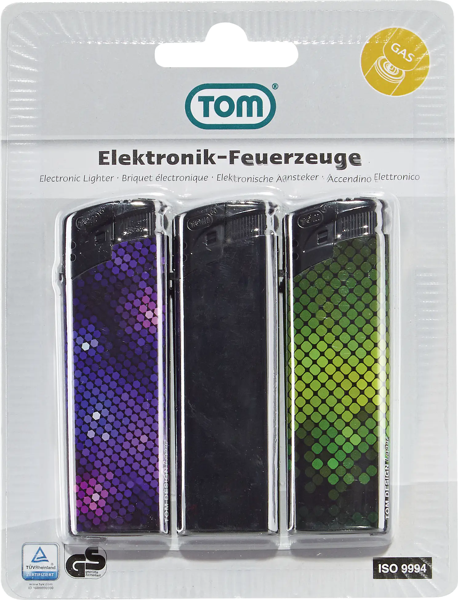 TOM Elektronik-Feuerzeuge 3er Blister