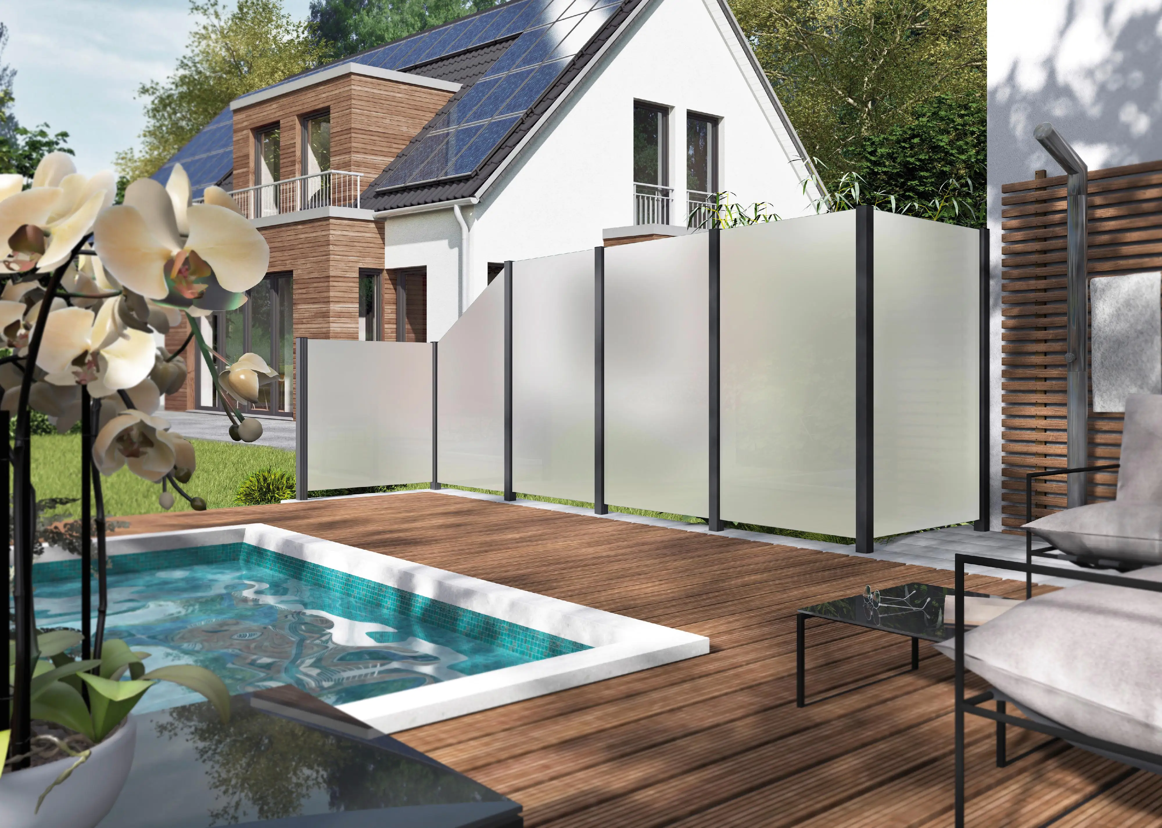 Ambiente Glaszaun Dekor 84 schräg 120 x 120/180 cm gehärtetes 8 mm Glas