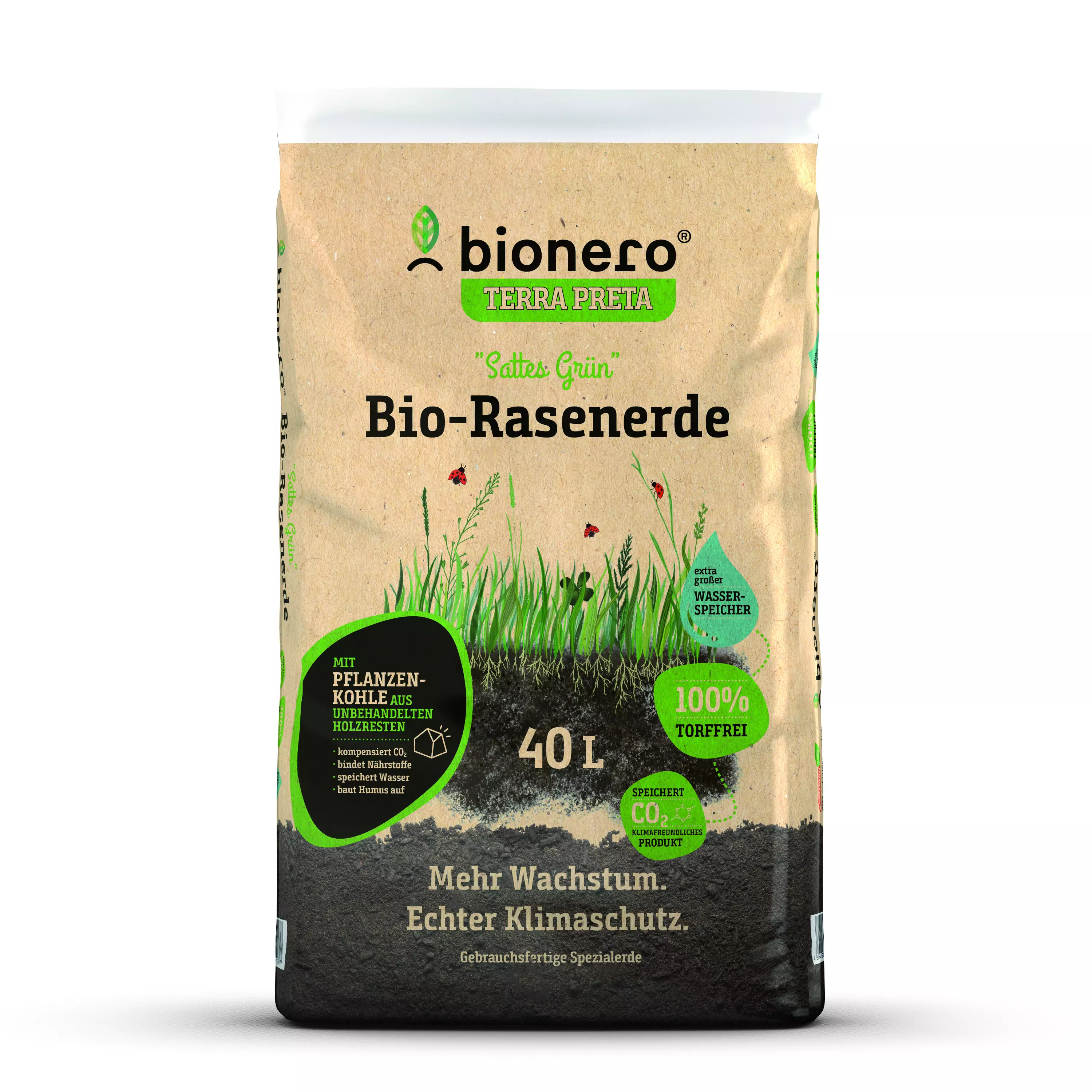 bionero Bio Rasenerde "sattes Grün" 40 L torffrei