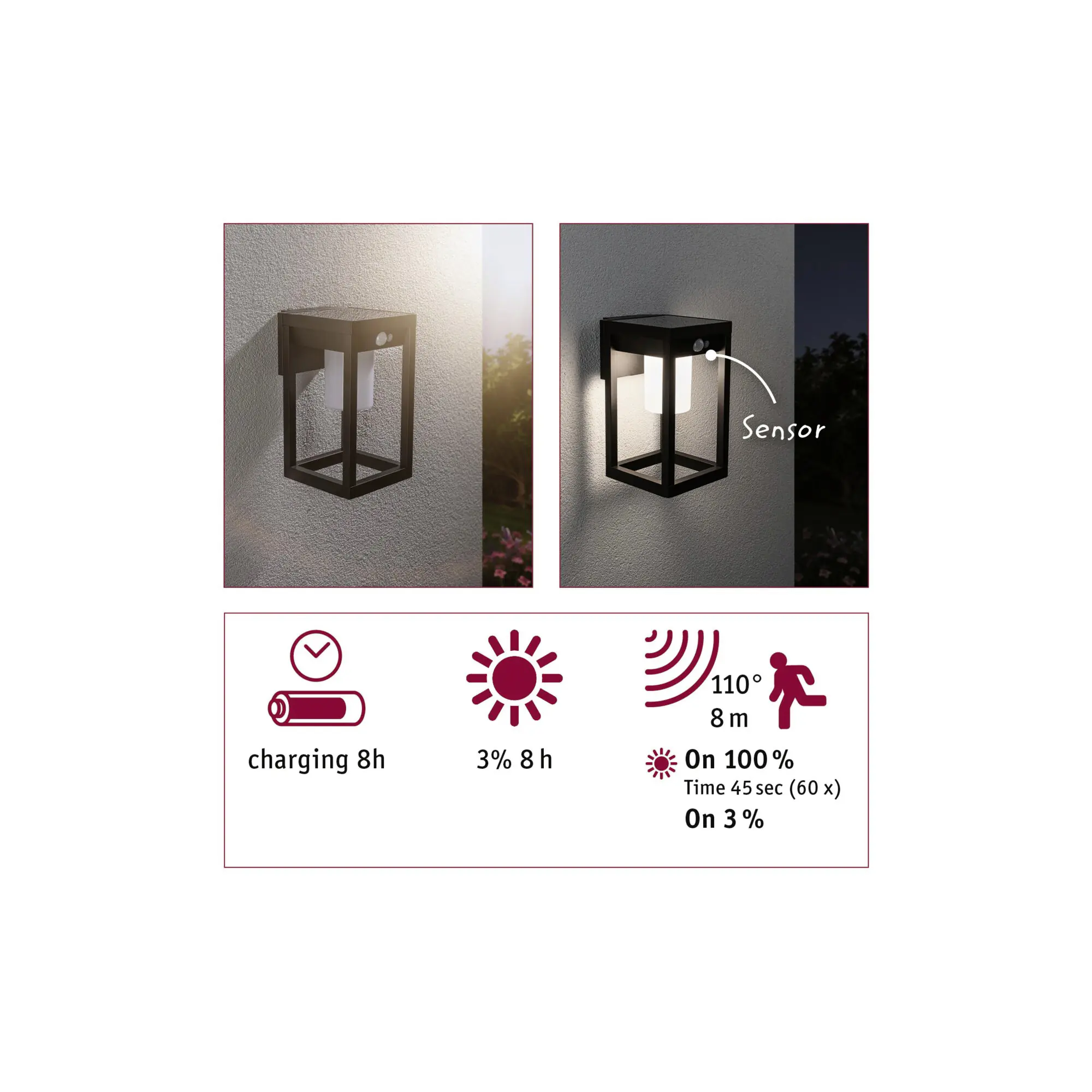 Paulmann LED Solarleuchte Marisol schwarz 27 x 15 cm mit Bewegungsmelder