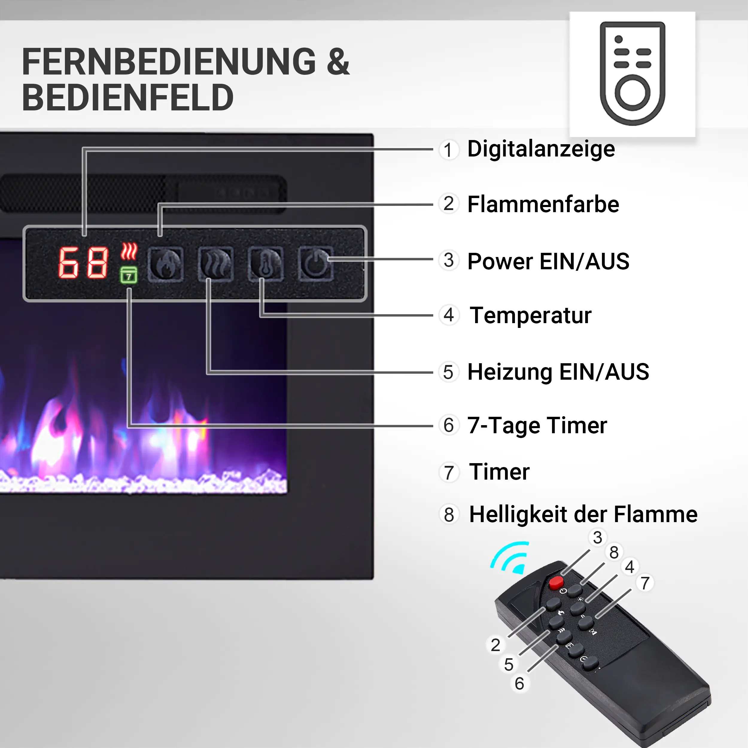 BALDERIA Elektrokamin schwarz Leif 70 1000/1800 Watt 43 x 178 cm