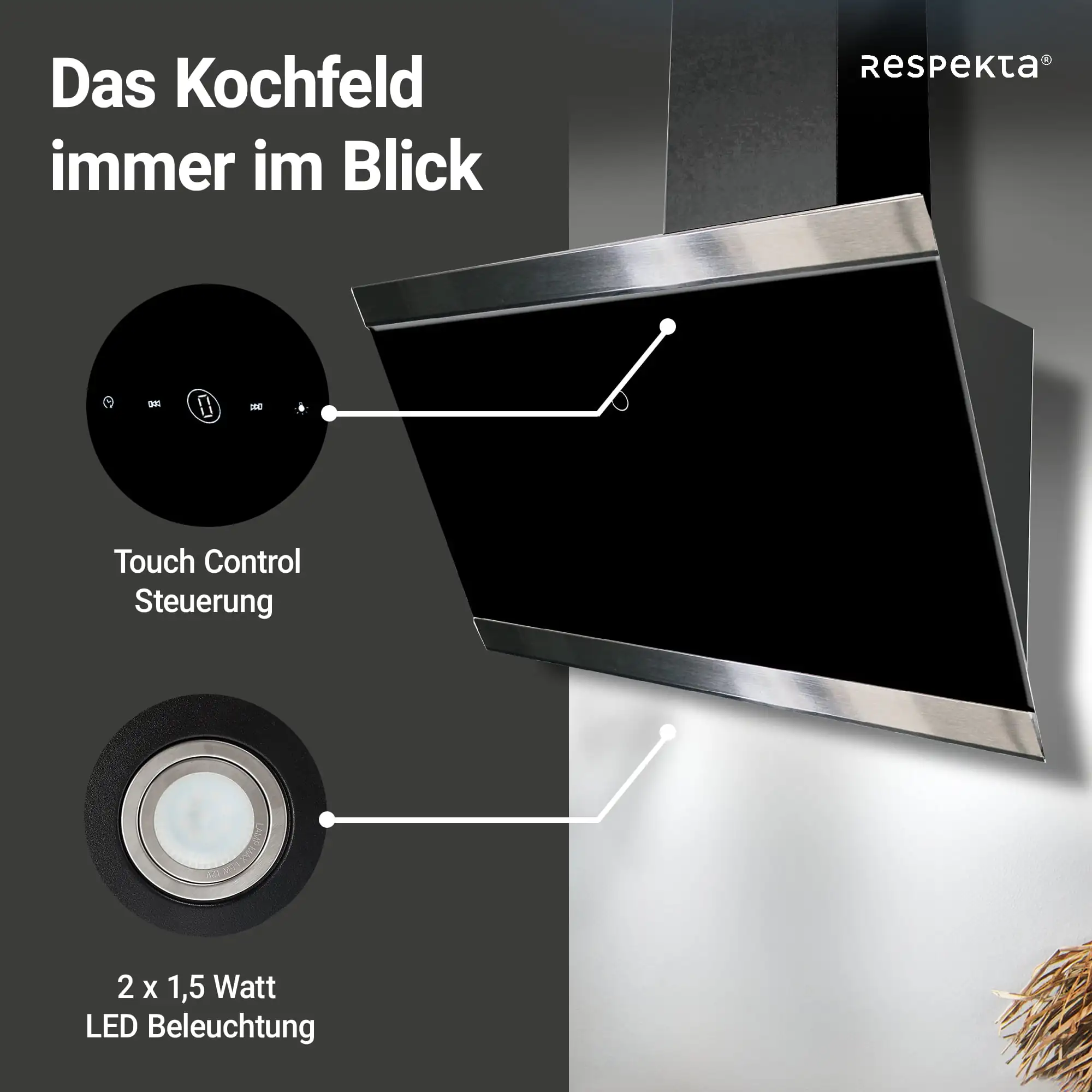 Respekta Dunstabzug-Schräghaube CH89060S