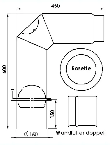 FireFix Ofenrohrset 90°, Ø 150 mm, schwarz