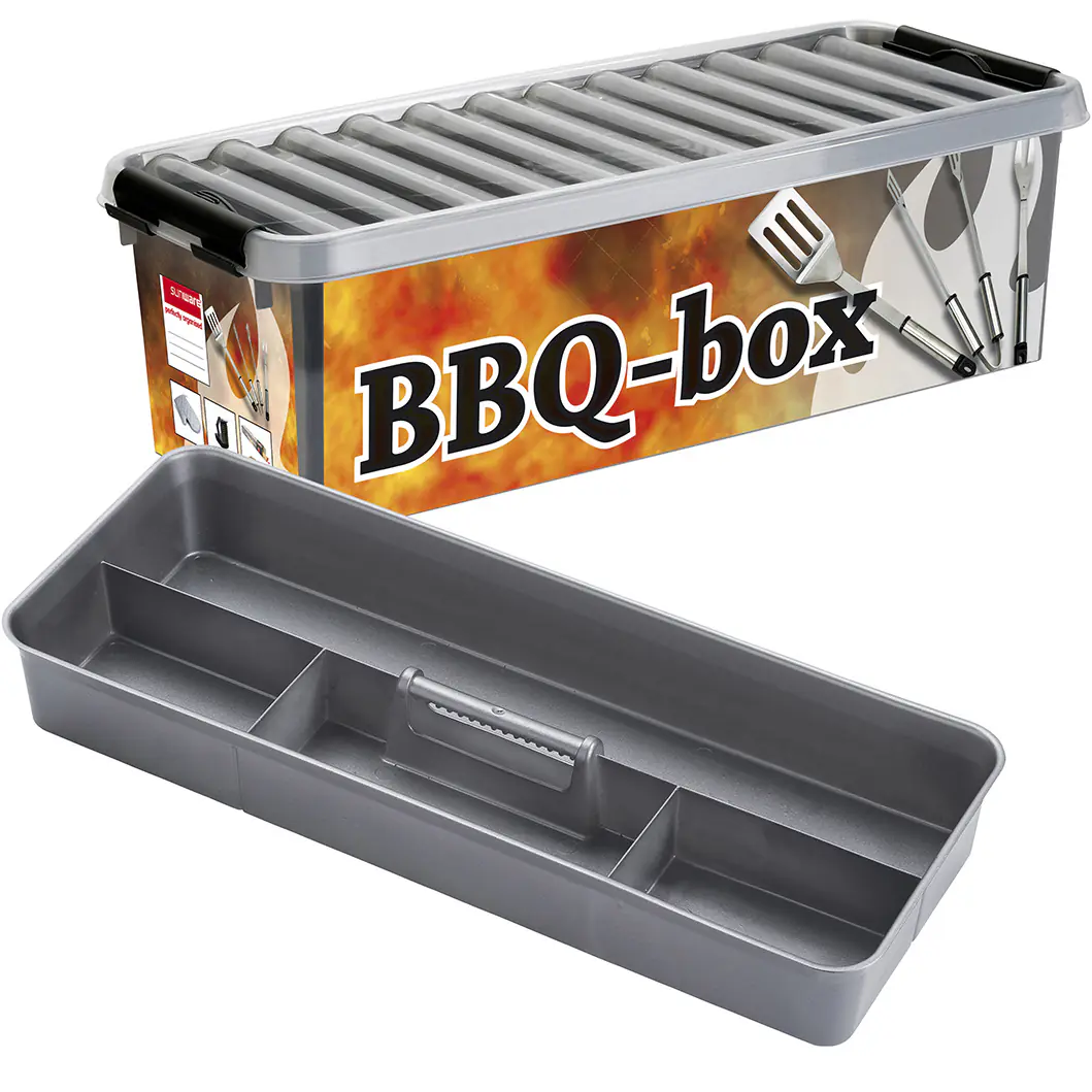 Sunware Aufbewahrungsbox Q-Line BBQ mit Einsatz & Deckel 49 x 19 cm 9,5 L metallfarbig