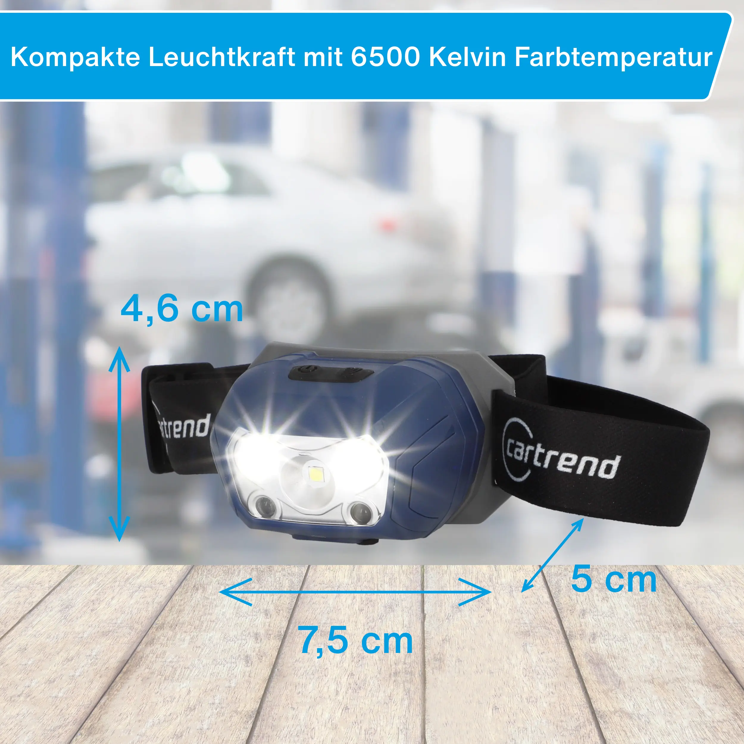 Cartrend LED-Stirnlampe 400 Lumen schwarz-blau