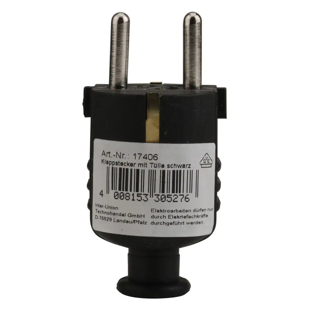 Schutzkontakt-Stecker mit Knickschutz, schwarz