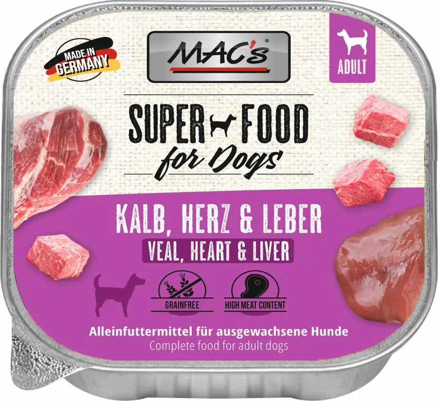 Macs Dog Hundenassfutter Adult getreidefrei 150 g Kalb, Herz & Leber