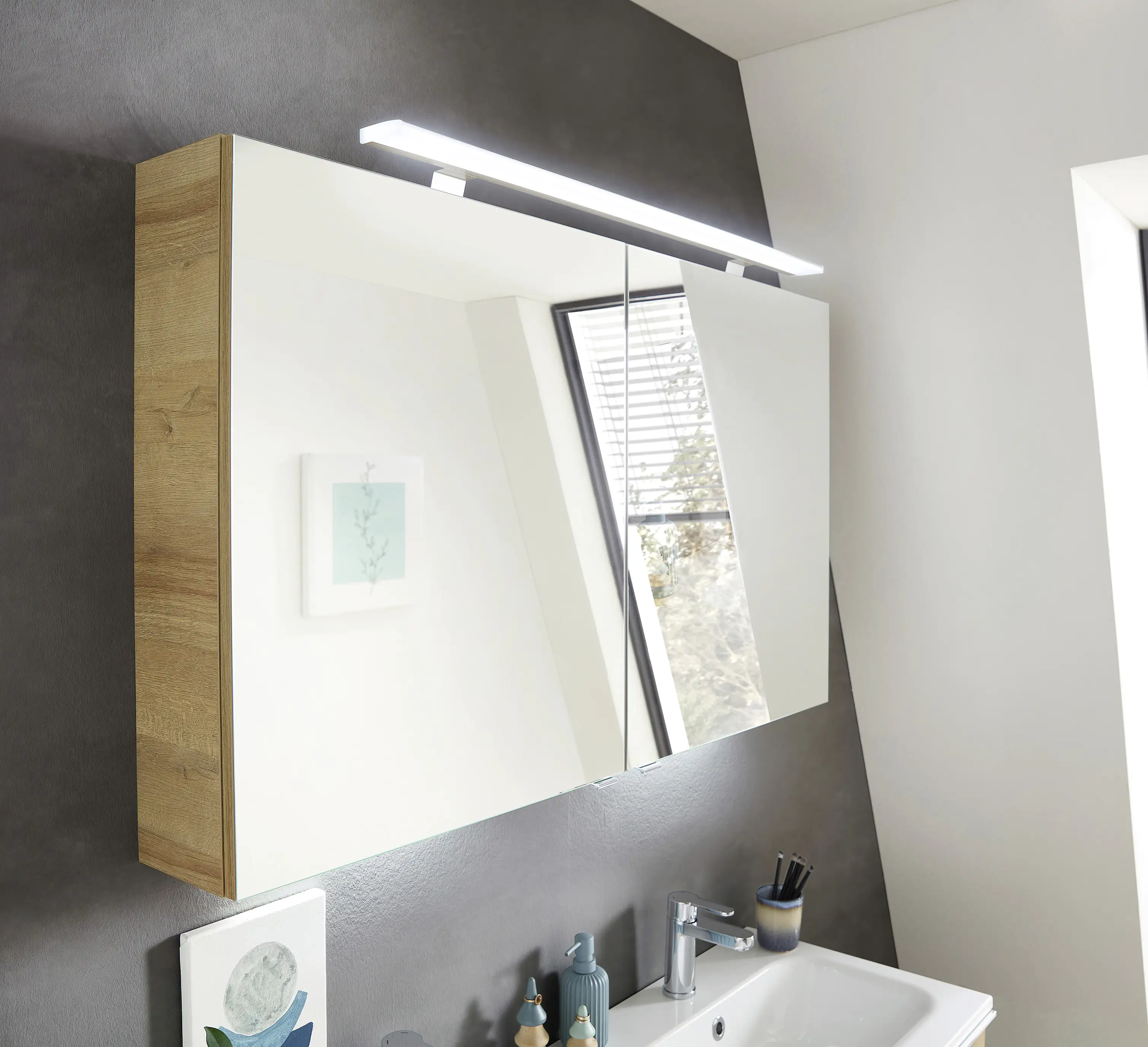 Primaster Bad-Set Düsseldorf Riviera 121 cm LED-Leuchten, Mineralgusswaschtisch
