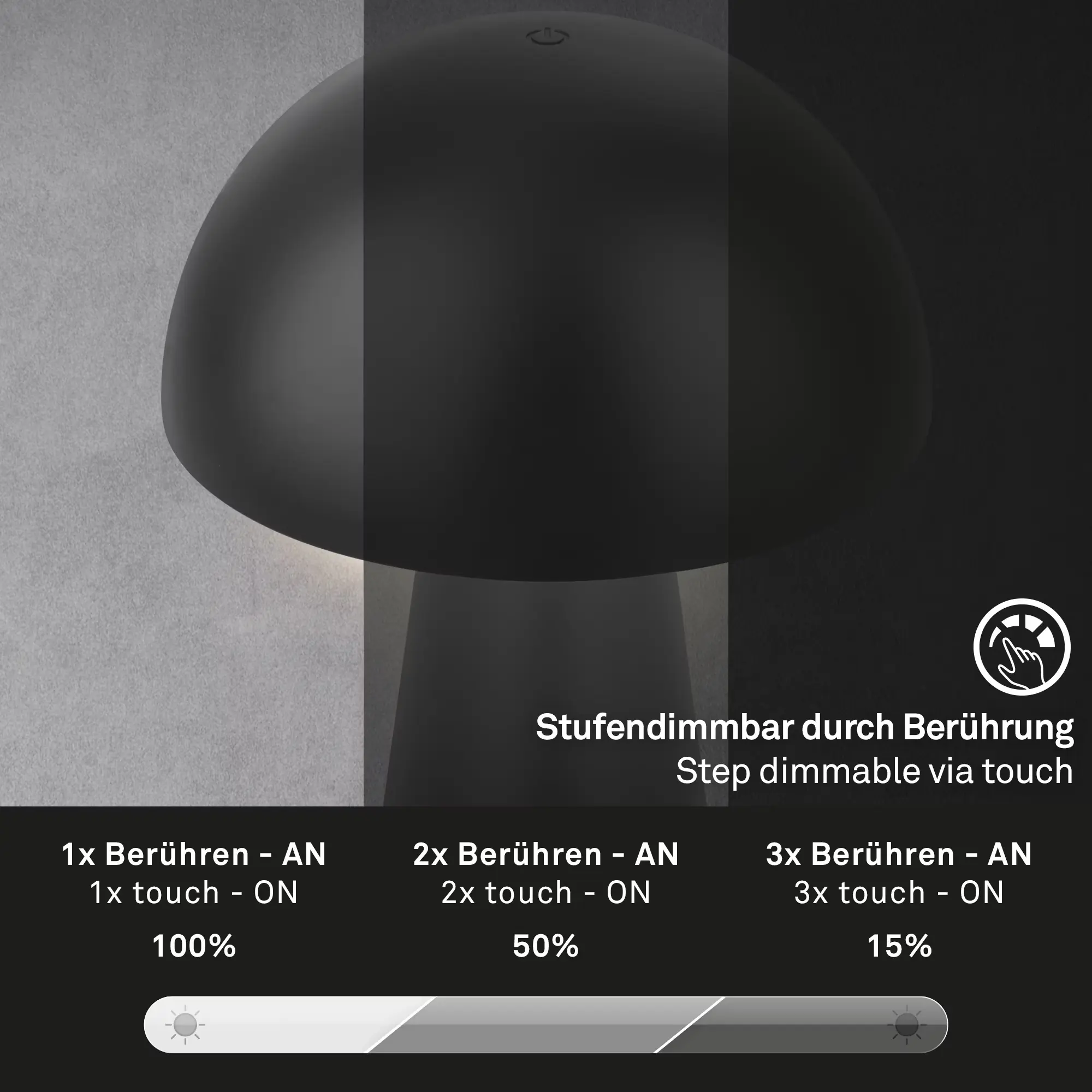 Briloner LED Akku-Tischleuchte Fungo schwarz 28 x 16 cm warmweiß