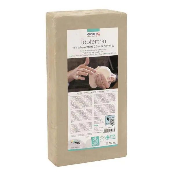 Glorex Töpferton 10 kg, weiß, feinschamottiert 0,5