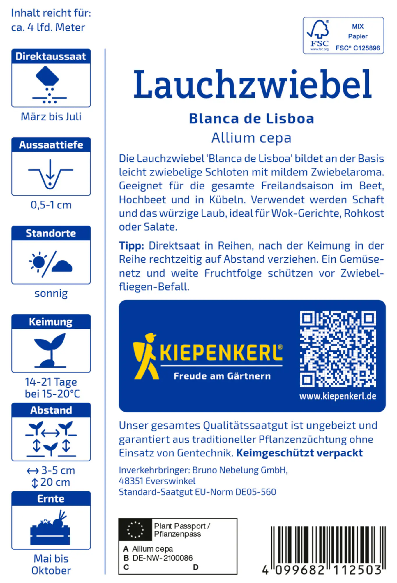 Kiepenkerl Saatgut Lauchzwiebel Blanca de Lisboa für bis zu 5 lfd. Meter