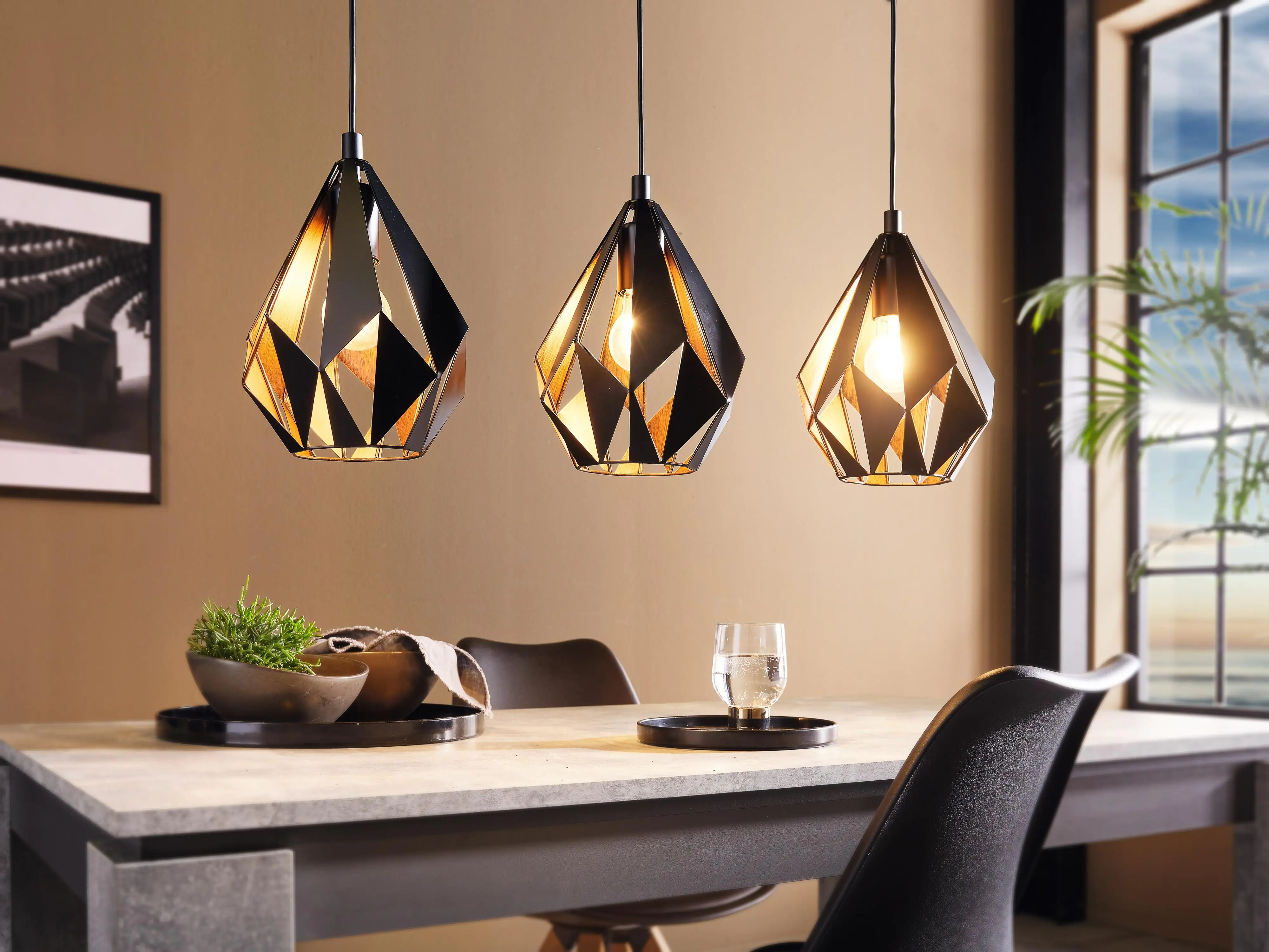 Eglo 3er Pendelleuchte Carlton 1 schwarz-kupfer 80,5 x 20,5 cm E27
