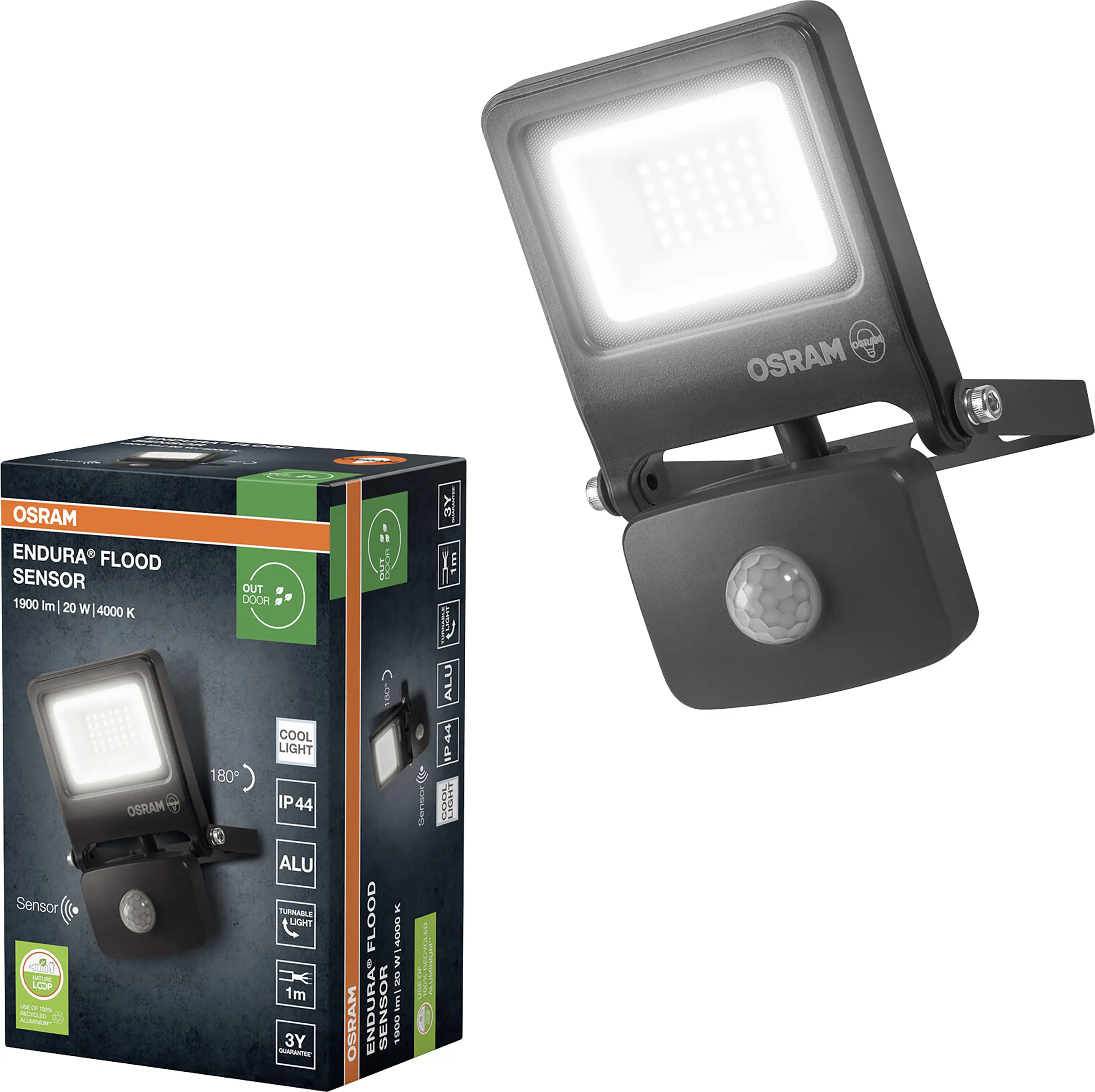 Osram Außenleuchte ENDURA Flood Bewegunsmelder 20W PCR dunkelgrau kaltweiß