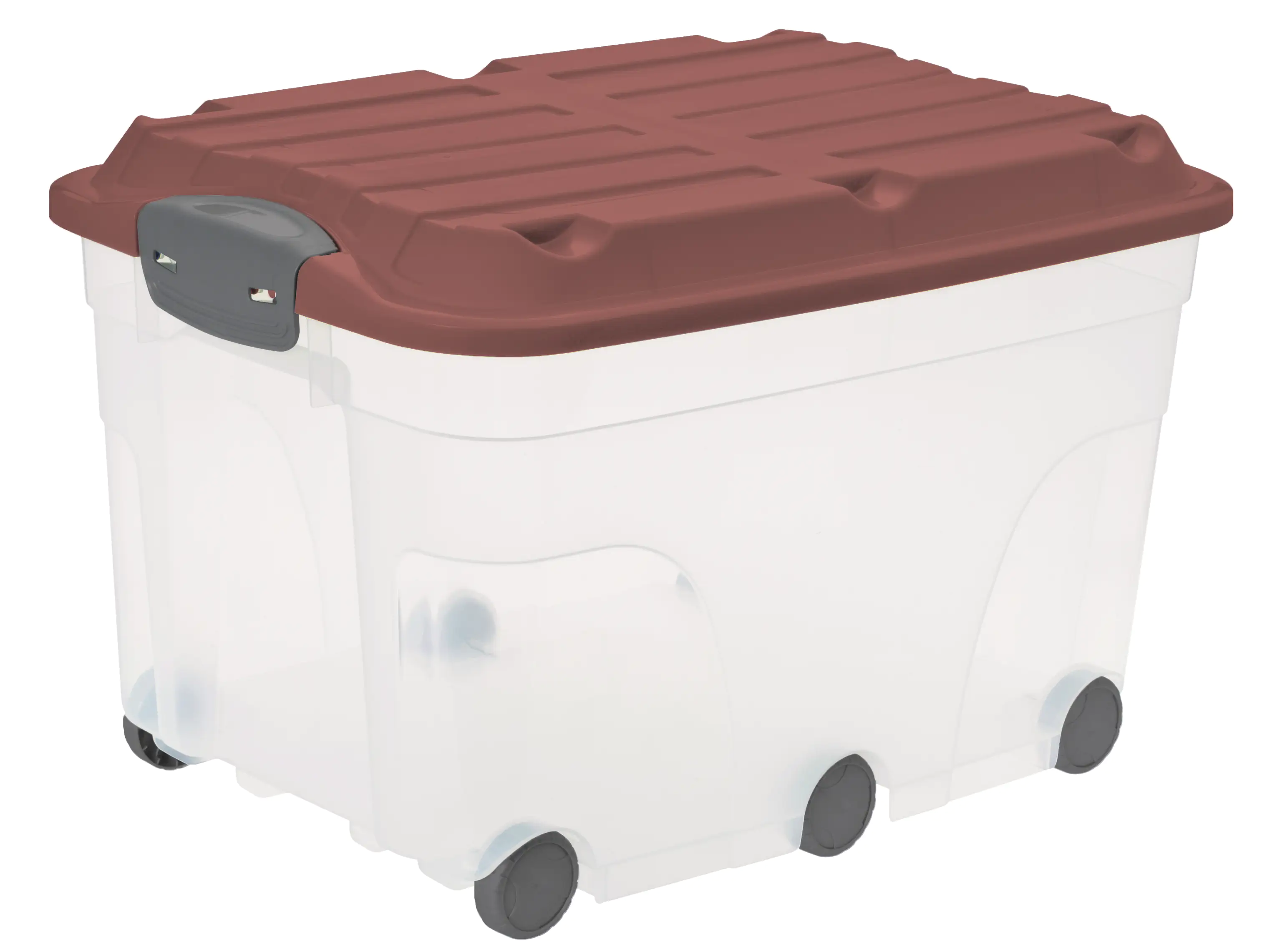 Rotho Aufbewahrungsbox Roller 6 mit Rollen und Deckel 57 L iron rot