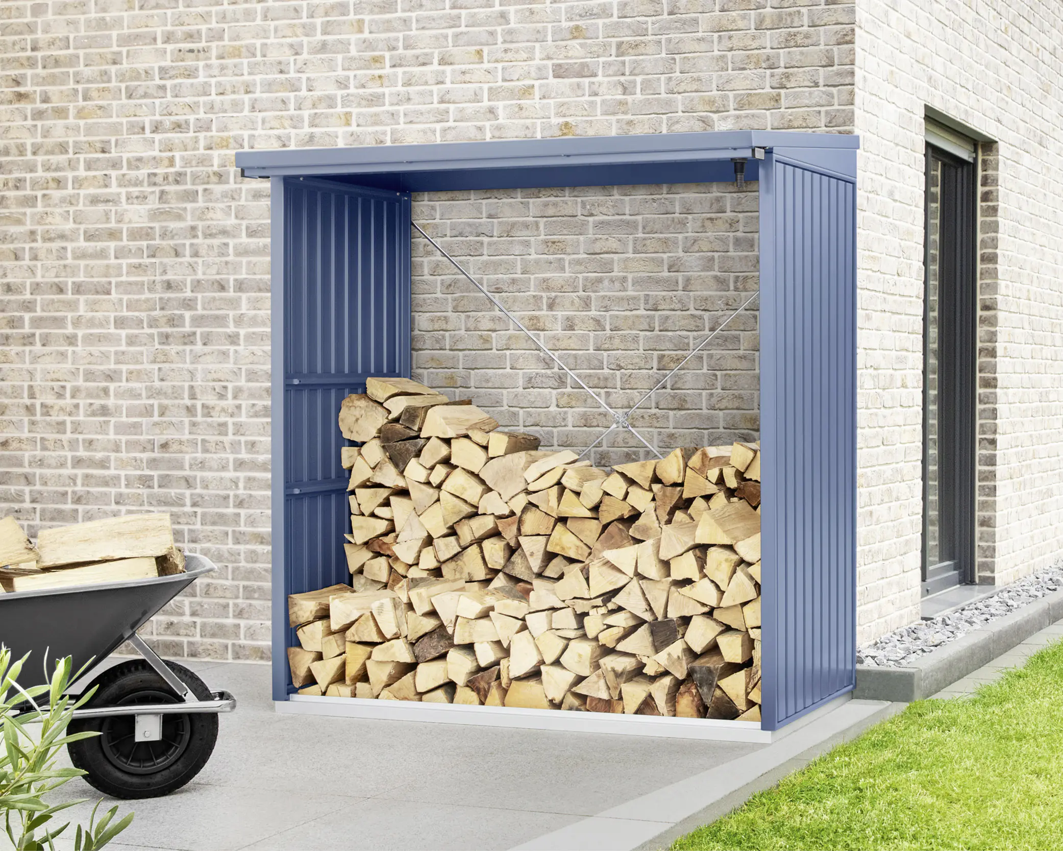 Ecostar Kaminholzregal Trend-V Typ 2, taubenblau, mit Verstrebung