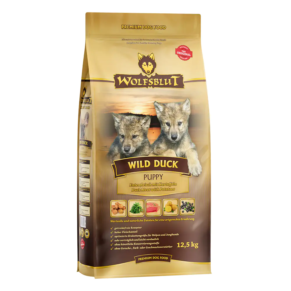 Wolfsblut Wild Duck Puppy Hundetrockenfutter Junior getreidefrei 12,5 kg Ente