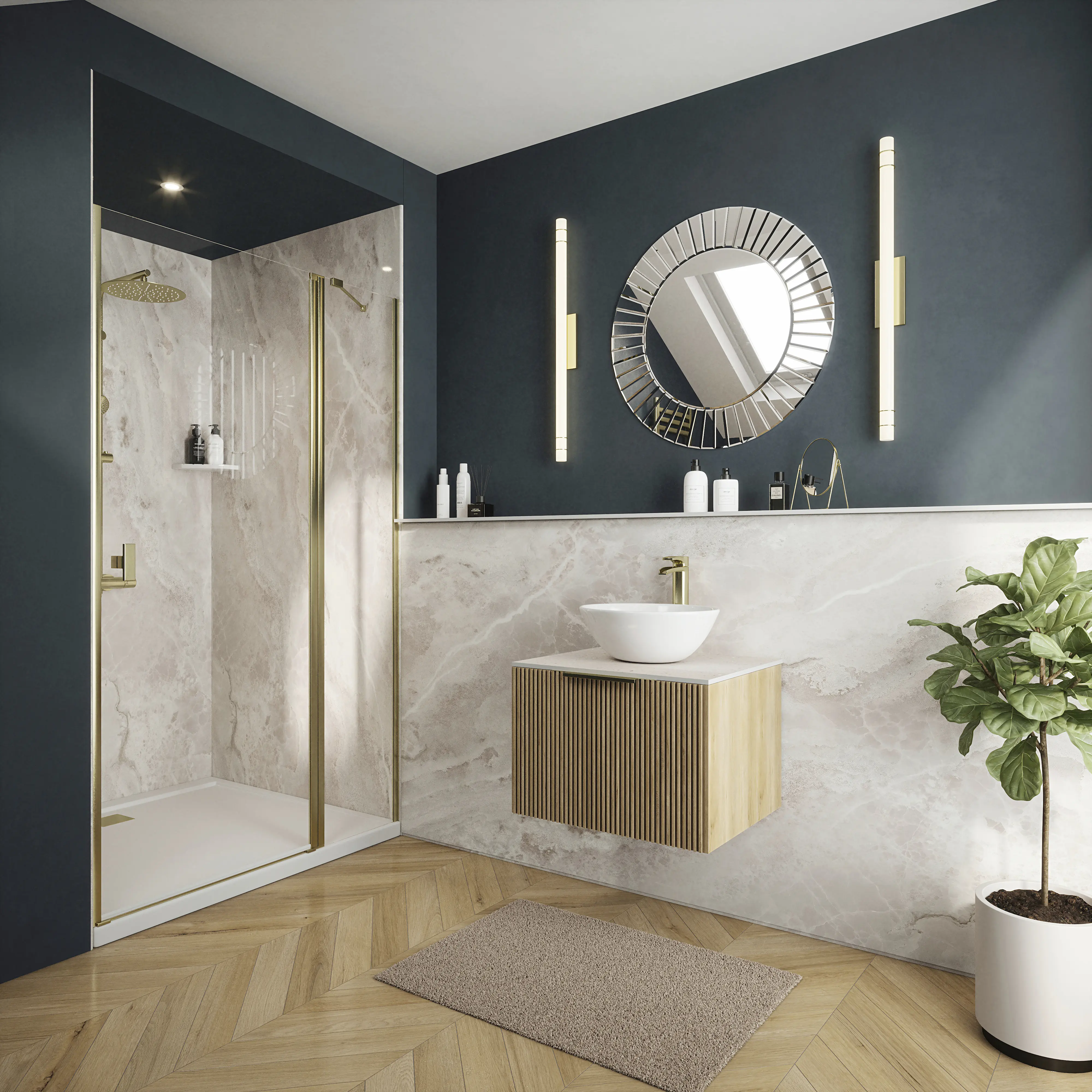 Wetwall Elite Wandpaneel  Onyx Grey 16 x 242 cm mit abgerundeter Abschlusskante