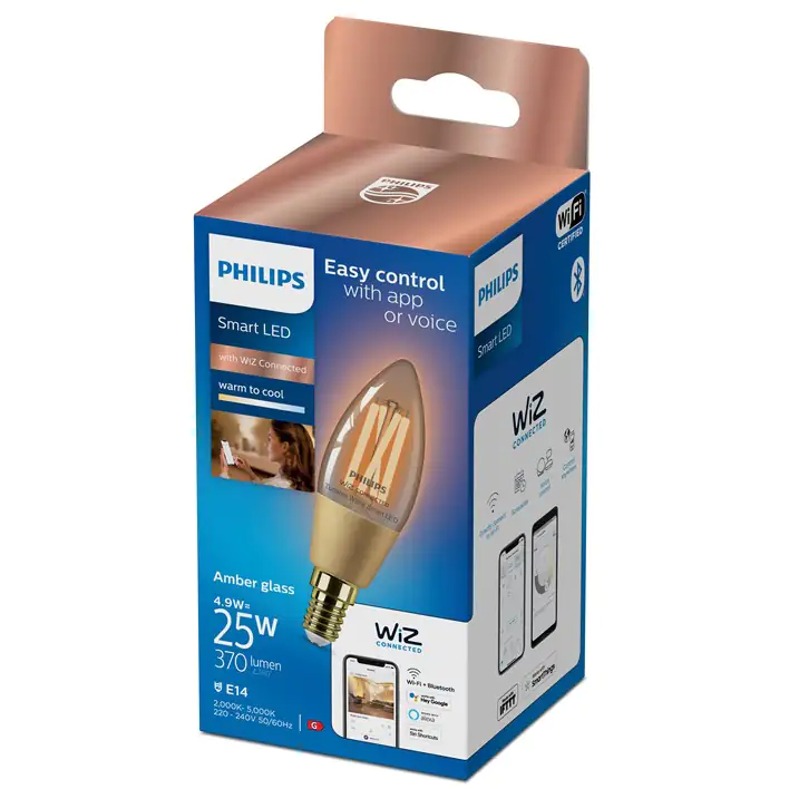 Philips Smart LED Leuchtmittel Tunable White Amber C35 E14 Kerzenform 4,9 W