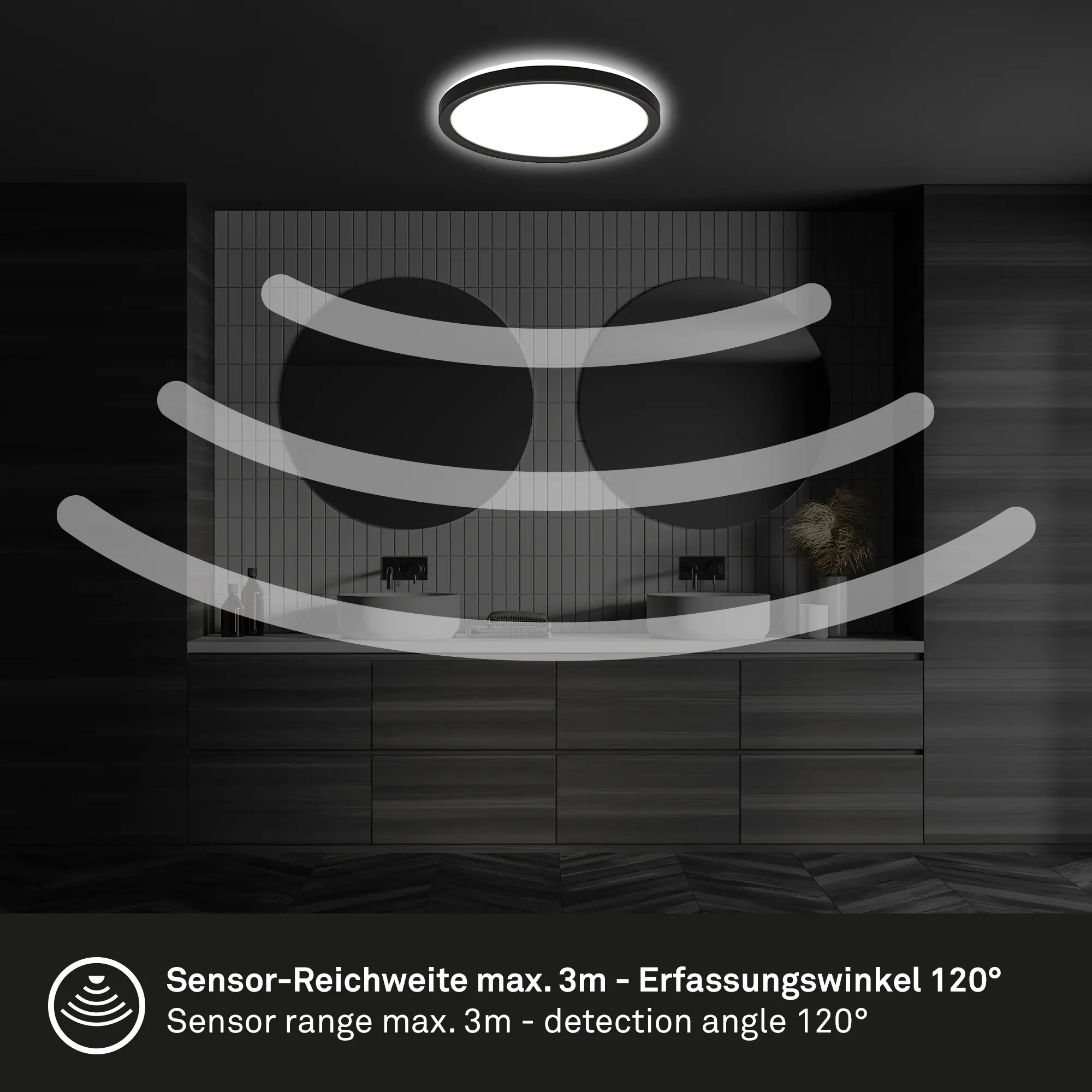 Briloner LED Deckenlampe Move 16W Ø 24 cm schwarz Bewegungssensor neutralweiß