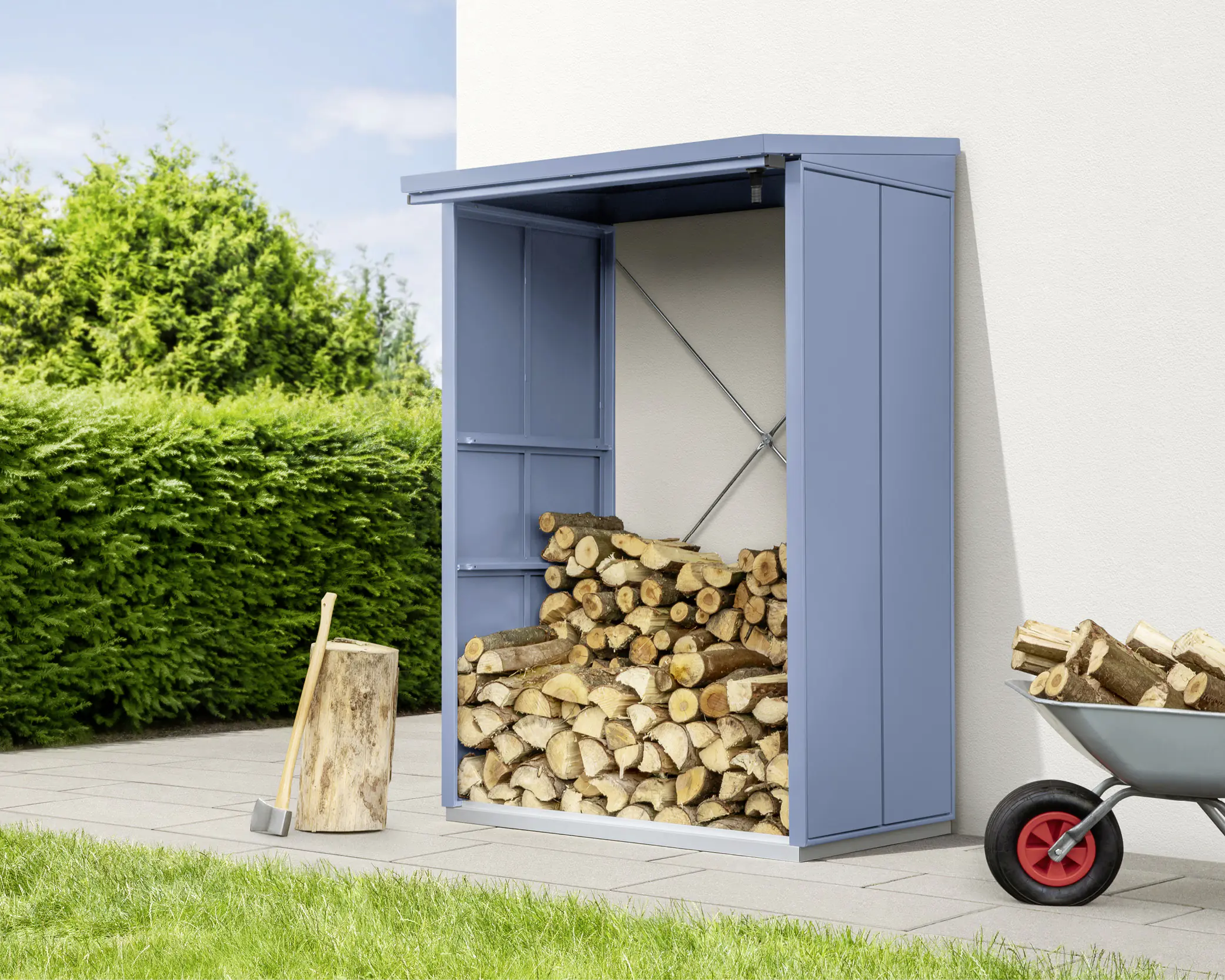 Ecostar Kaminholzregal Elegant-V Typ 1, taubenblau, mit Verstrebung