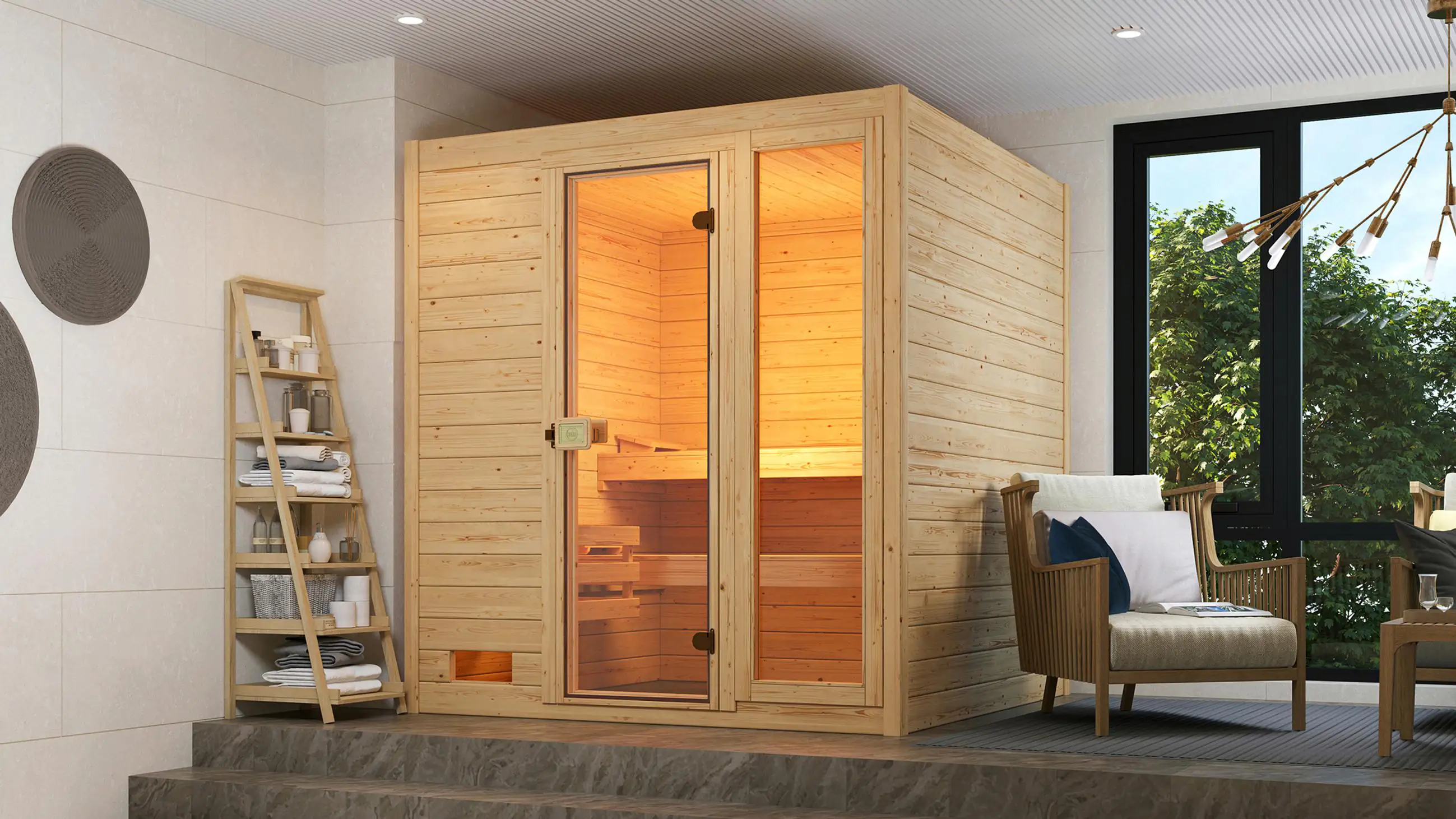 Weka Massivholzsauna Valida Plus Sparset mit Glastür und Fenster