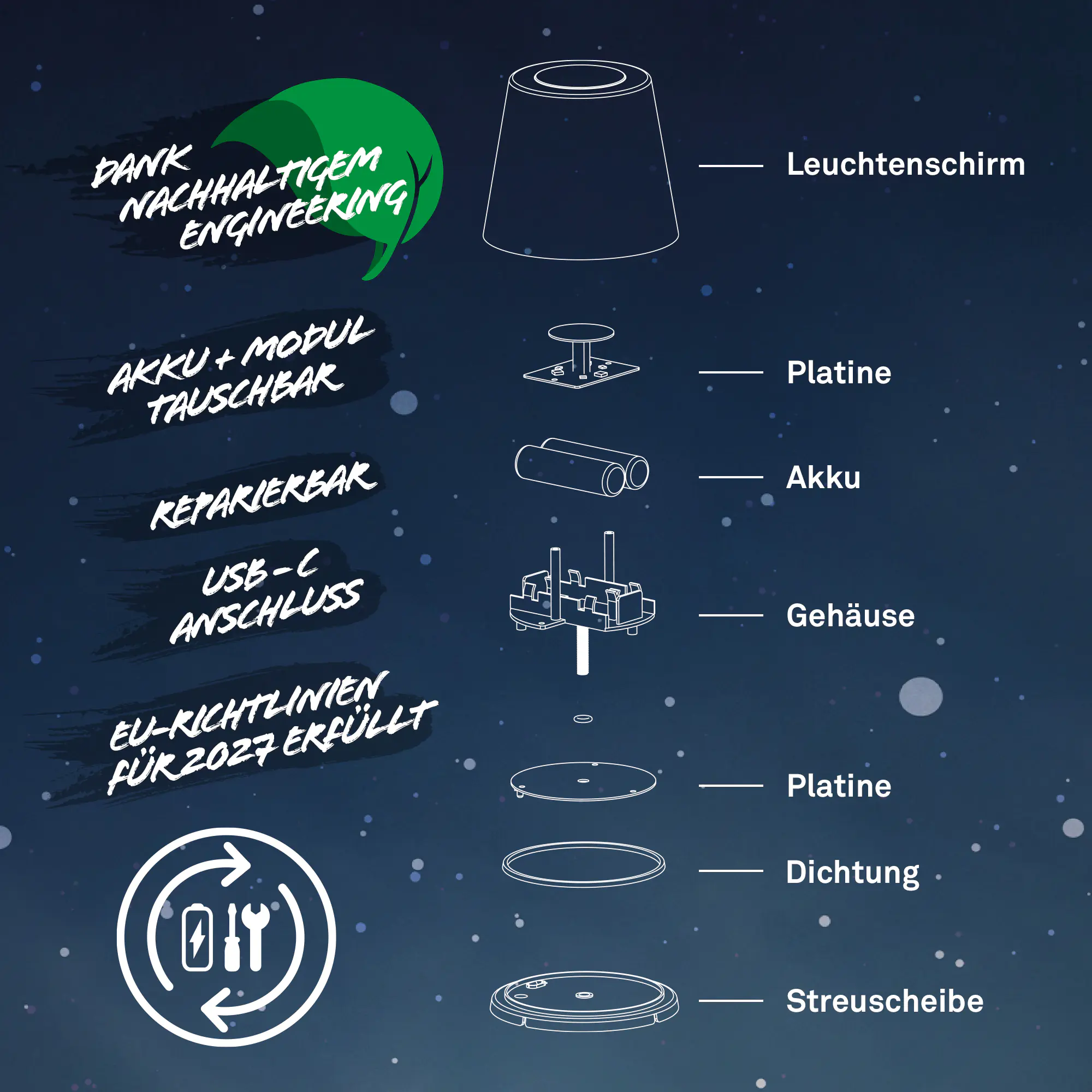 Brilloner LED-Akku-Stehleuchte Cielo 5,5 W Metall schwarz warmweiß
