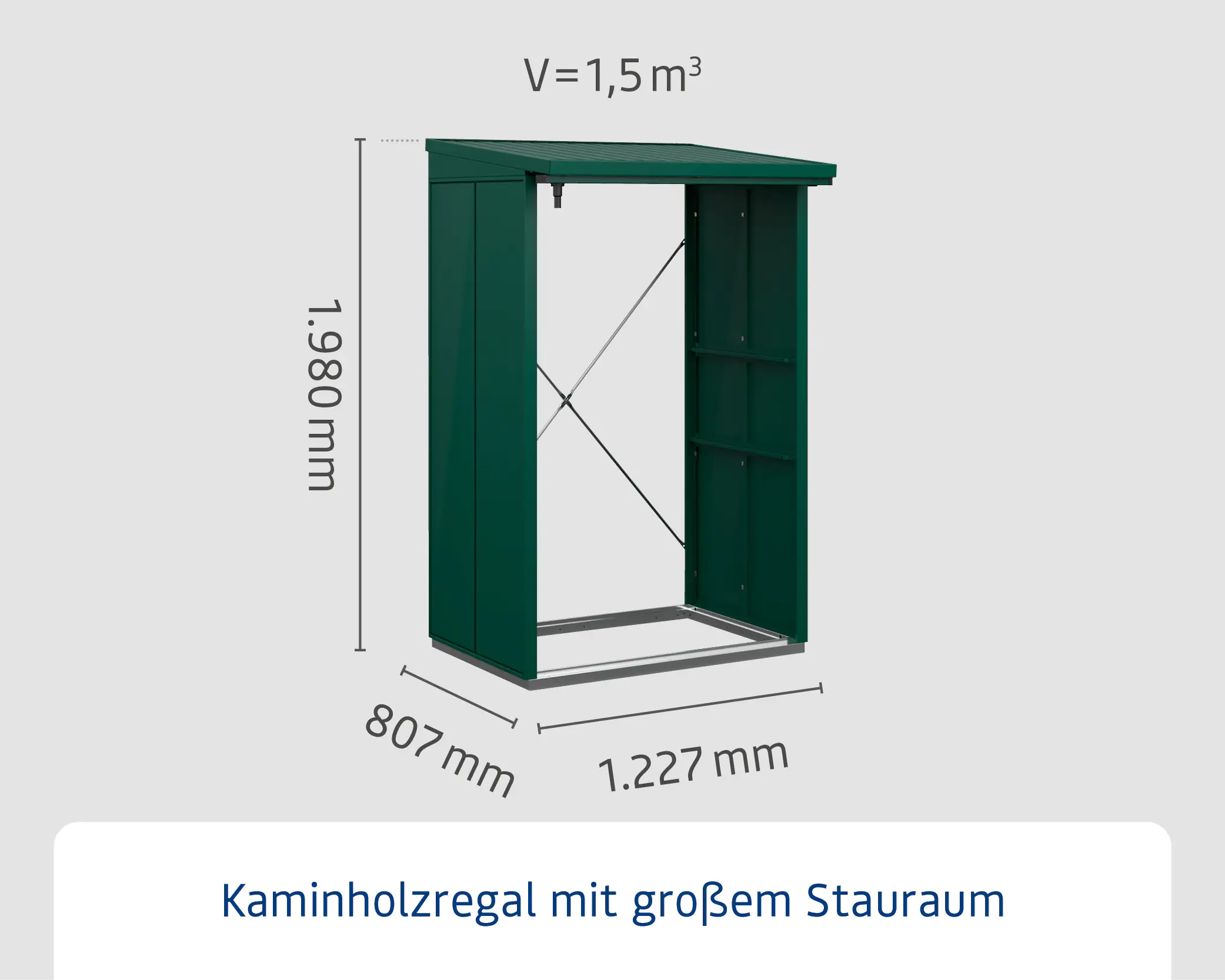 Ecostar Kaminholzregal Elegant-V Typ 1, moosgrün, mit Verstrebung