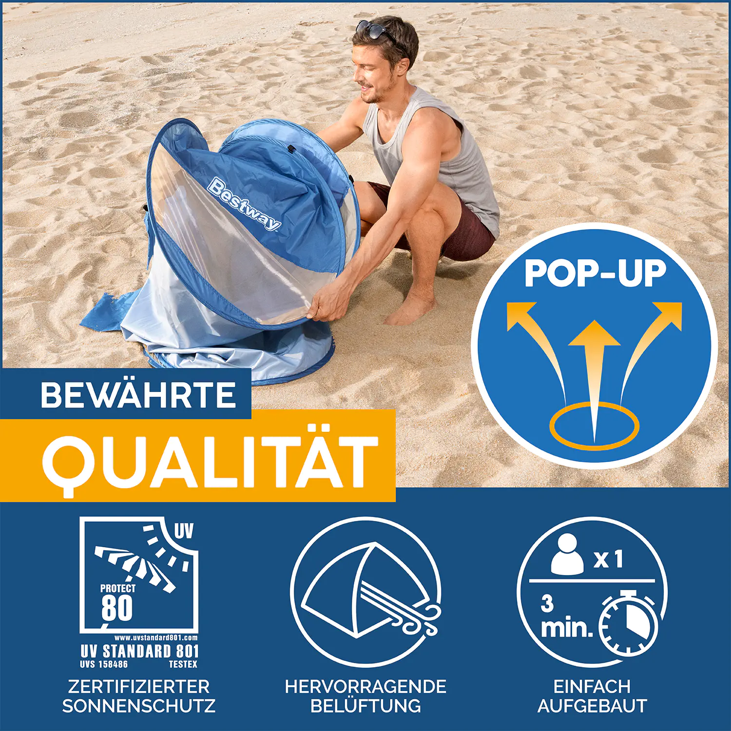 Bestway Zelt Strandmuschel Beach Quick 2 blau 200 x 120 x 90 cm