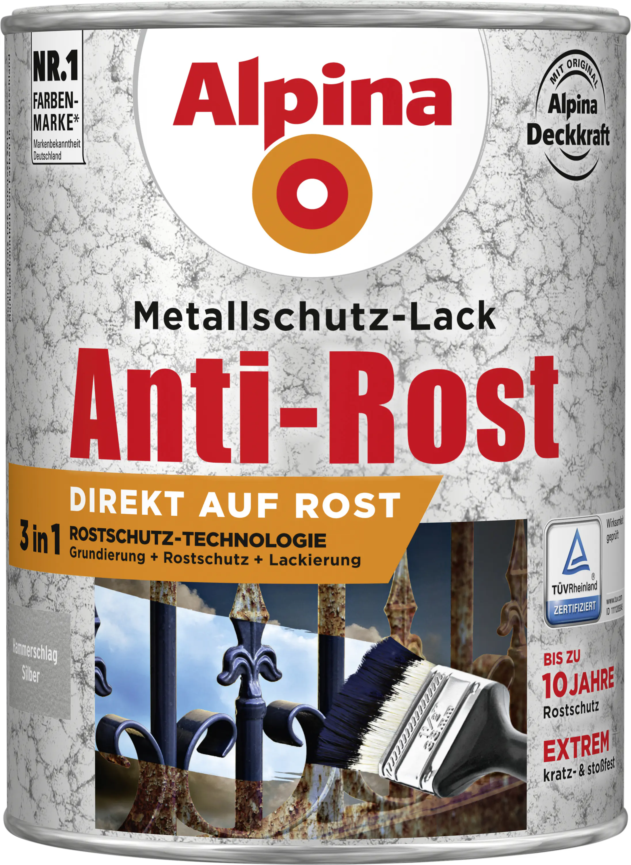 Alpina Metallschutz-Lack Hammerschlag 2,5 L silber